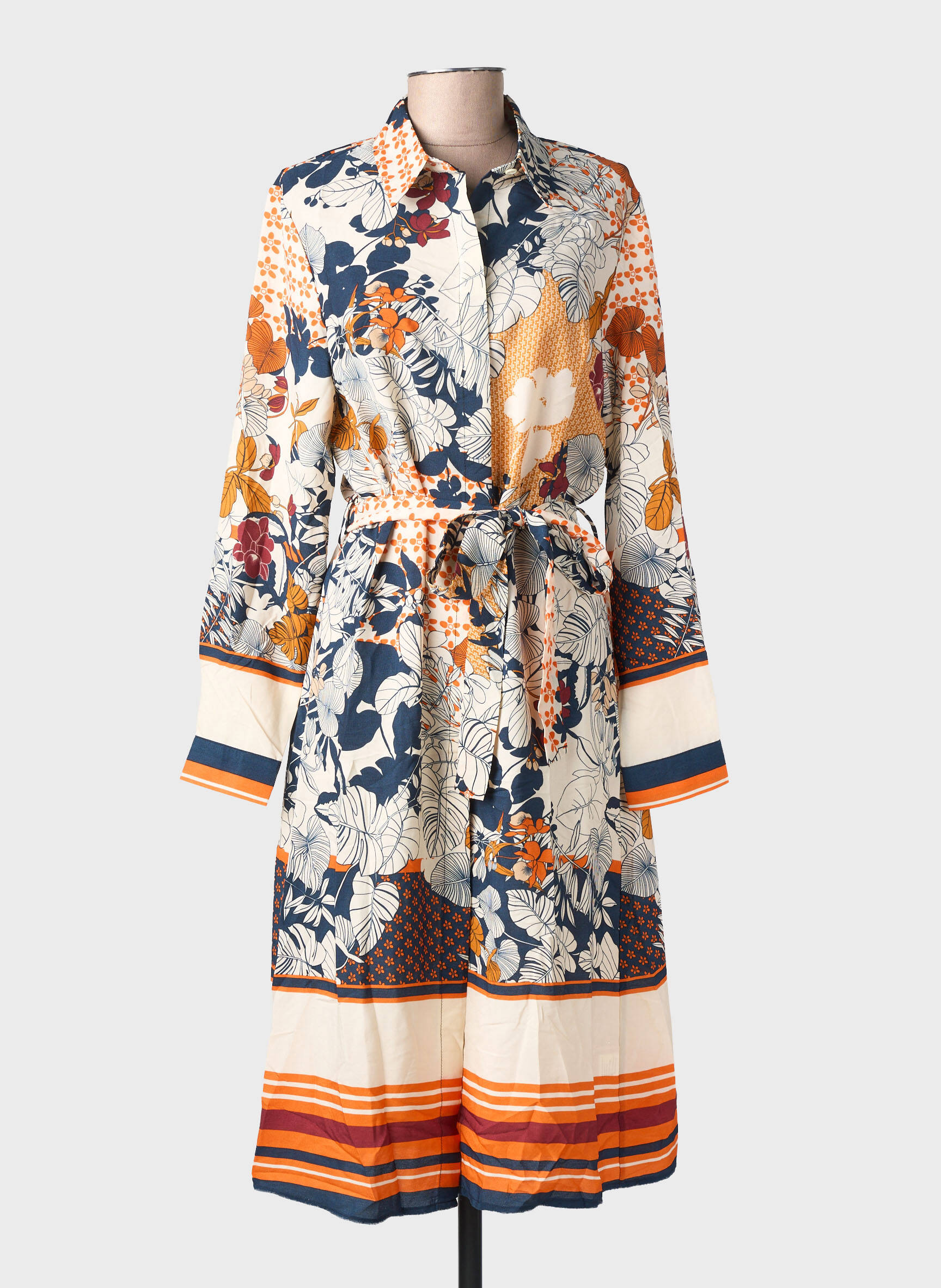 Robe mi-longue tissage crêpe manches longues orange SOVOGUE femme