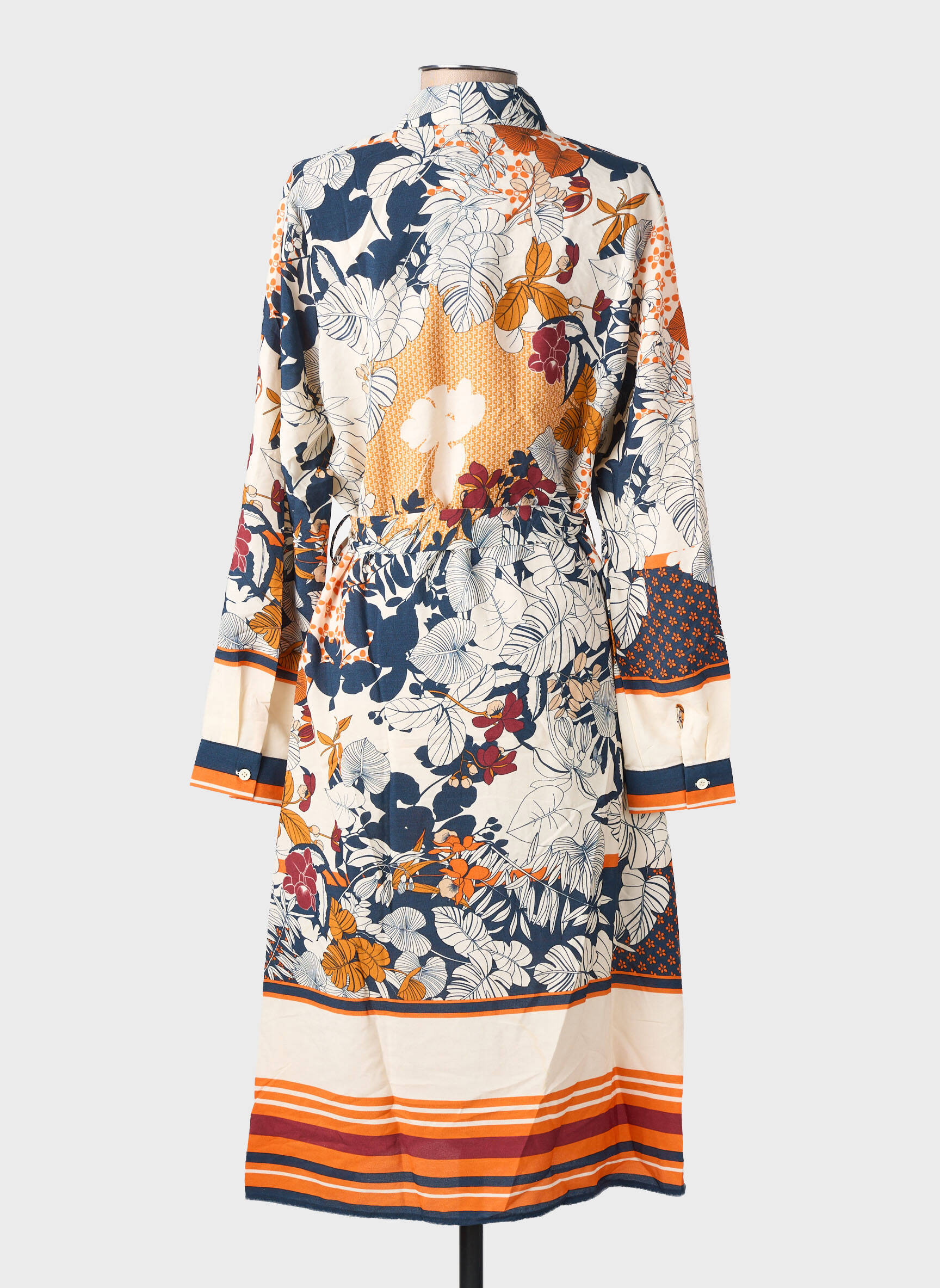 Robe mi-longue tissage crêpe manches longues orange SOVOGUE femme