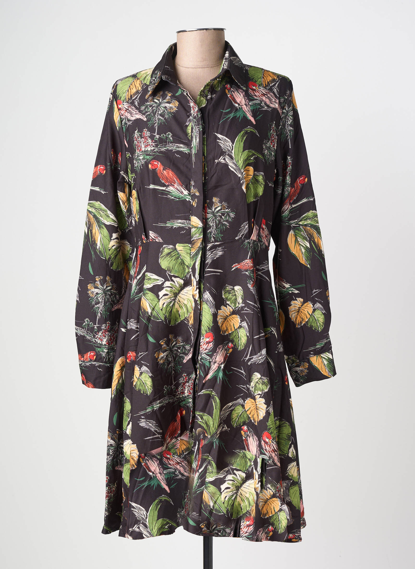 Robe mi-longue coupe fluide manches longues noir SOVOGUE femme