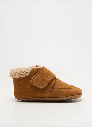 Chaussons/pantoufles fermeture scratch bout rond marron POM POM enfant