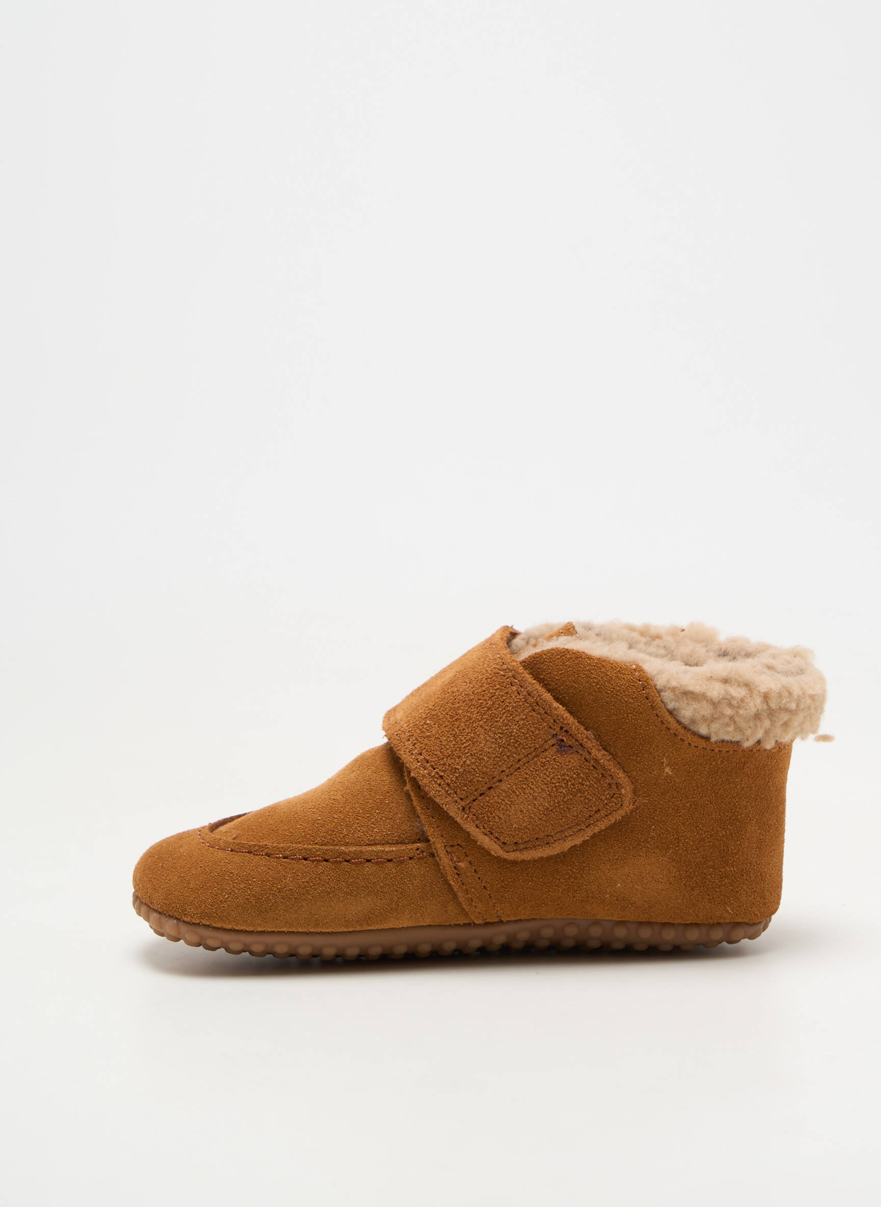 Chaussons/pantoufles fermeture scratch bout rond marron POM POM enfant