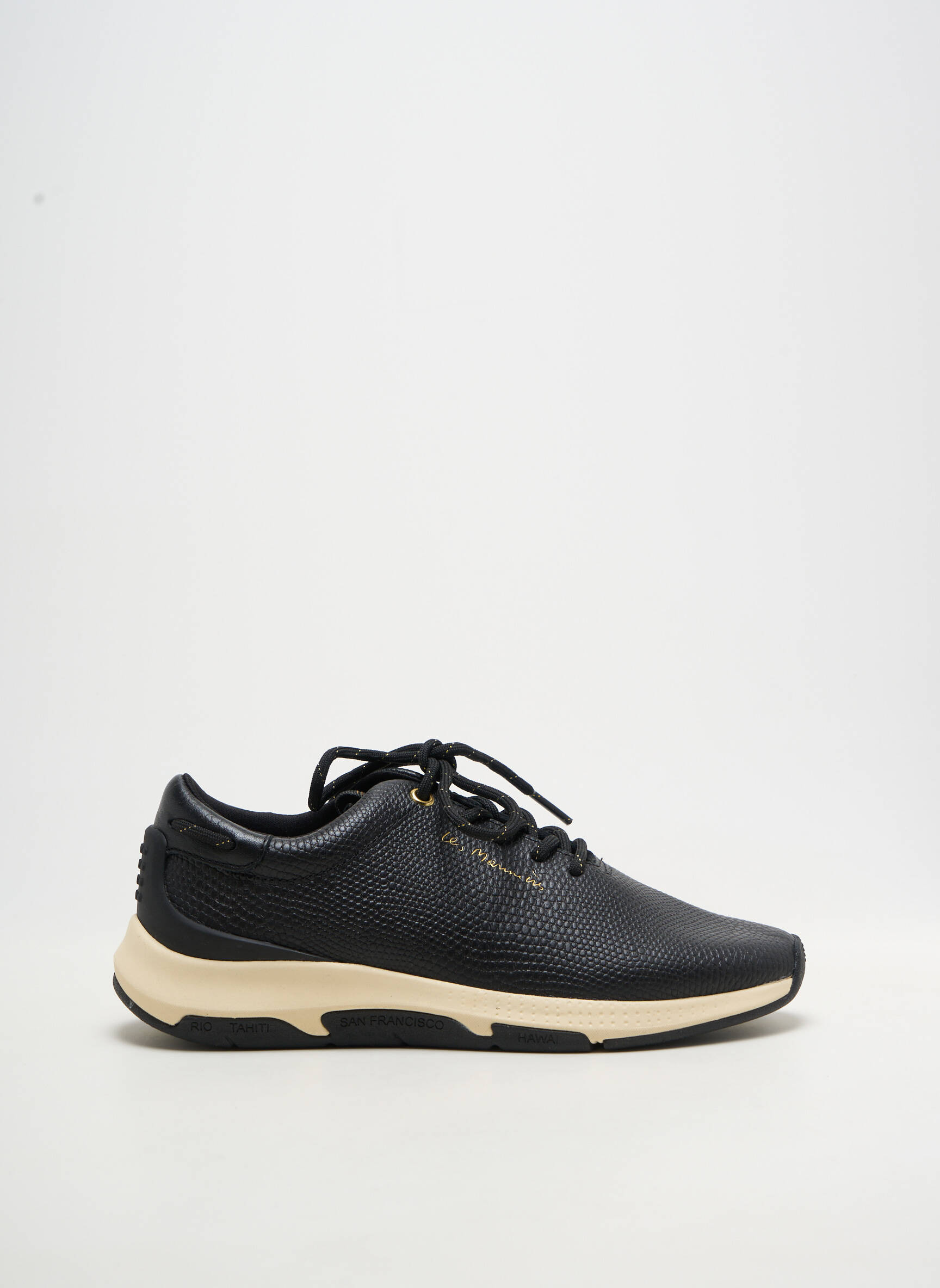 Baskets matière lisse talon plat jusqu'à 3cm noir TBS femme