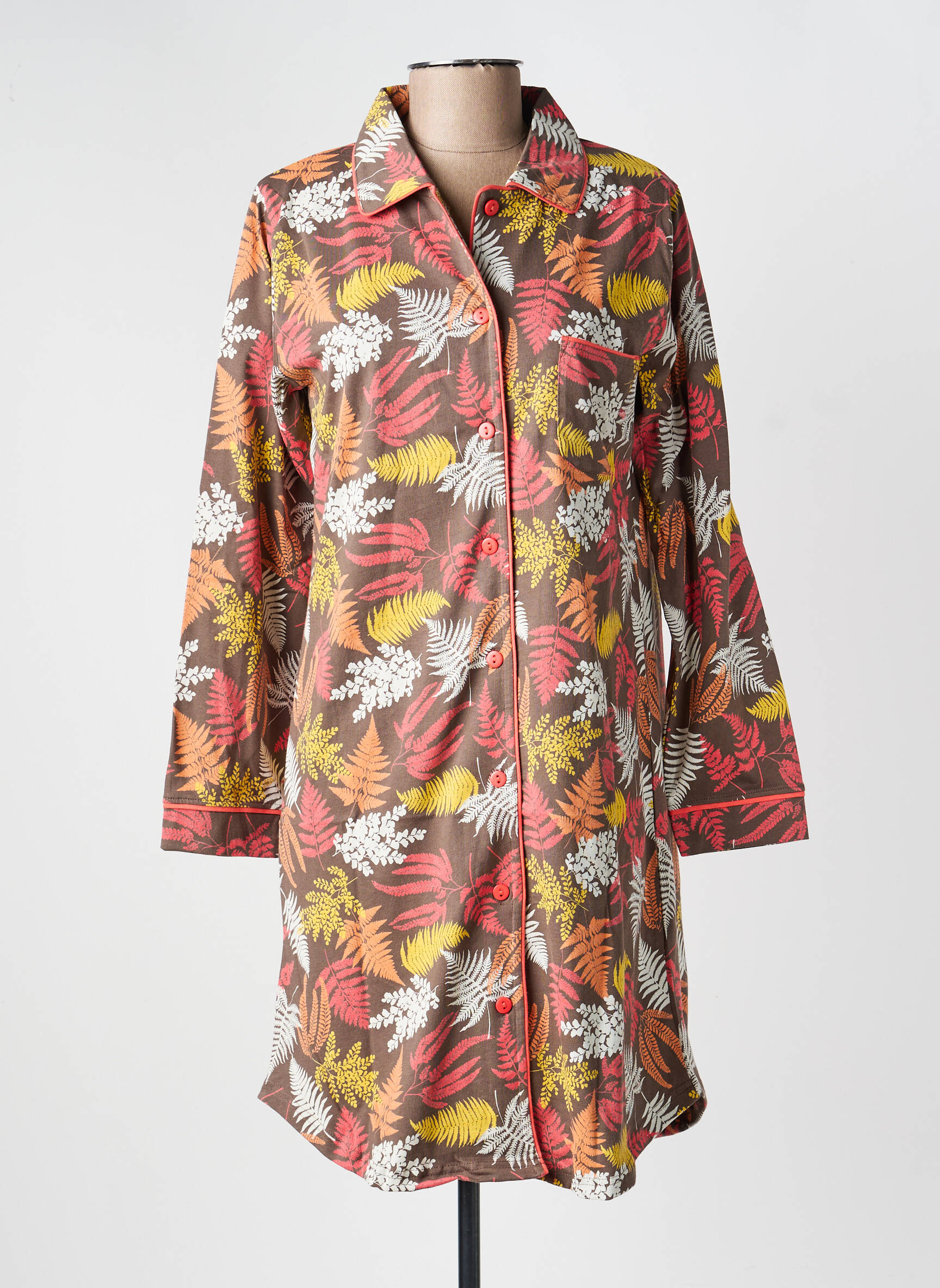Chemise de nuit manches longues marron ROSE POMME femme