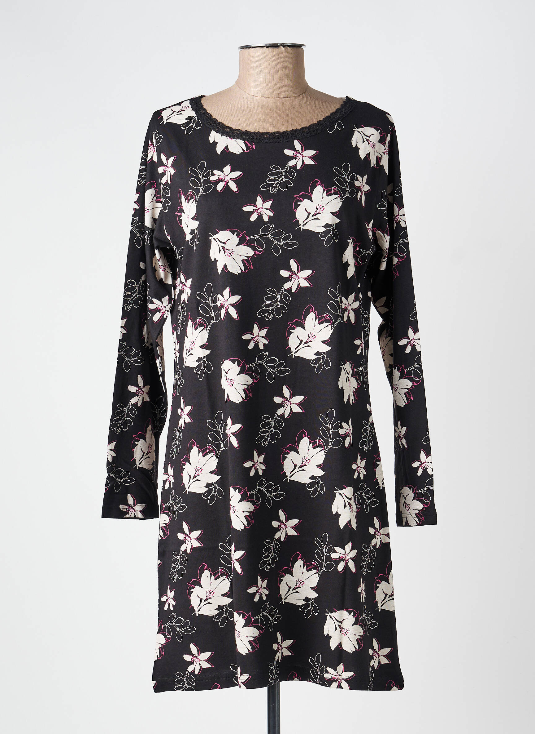 Chemise de nuit manches longues noir ROSE POMME femme