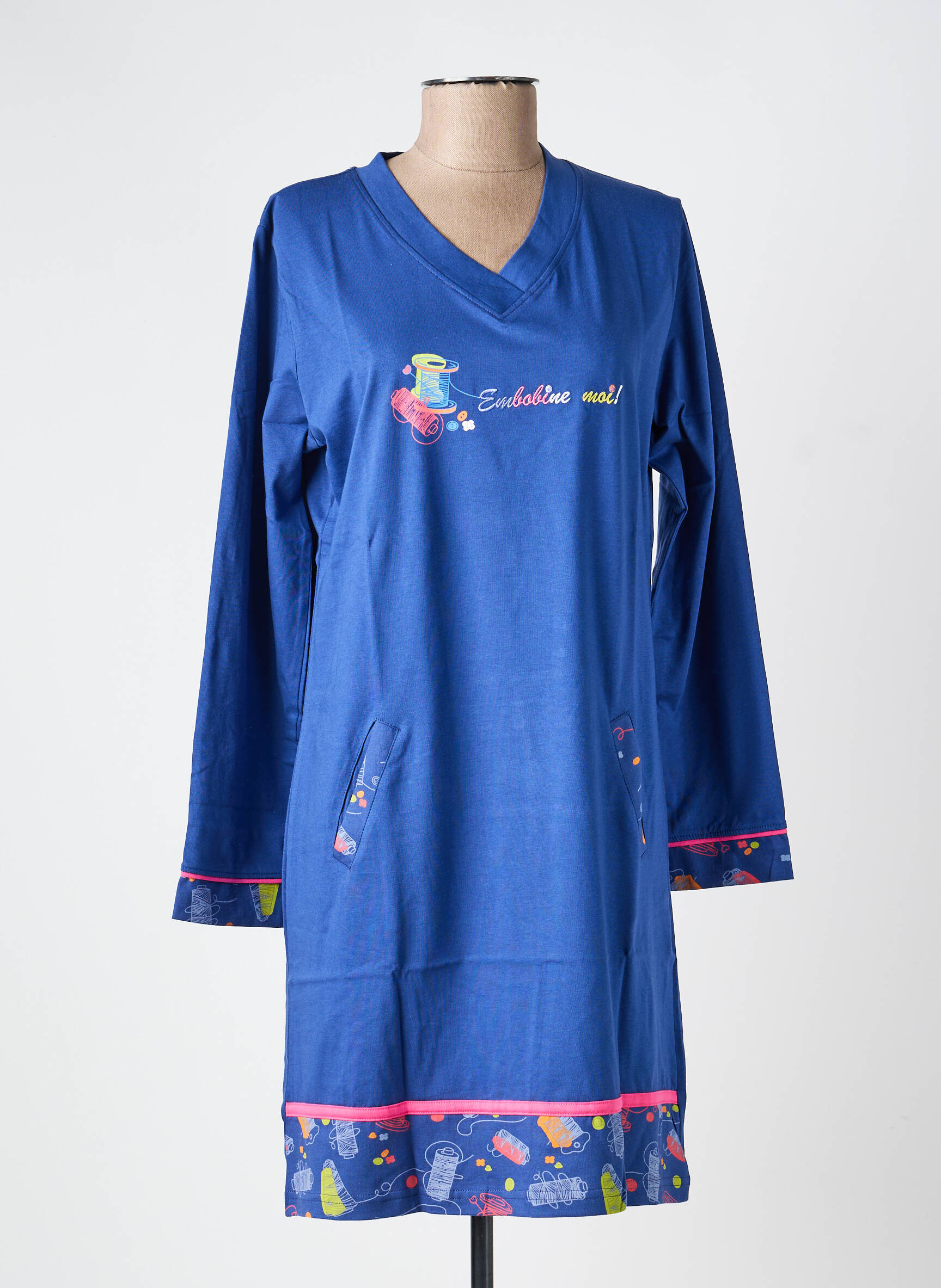 Chemise de nuit col v bleu ROSE POMME femme
