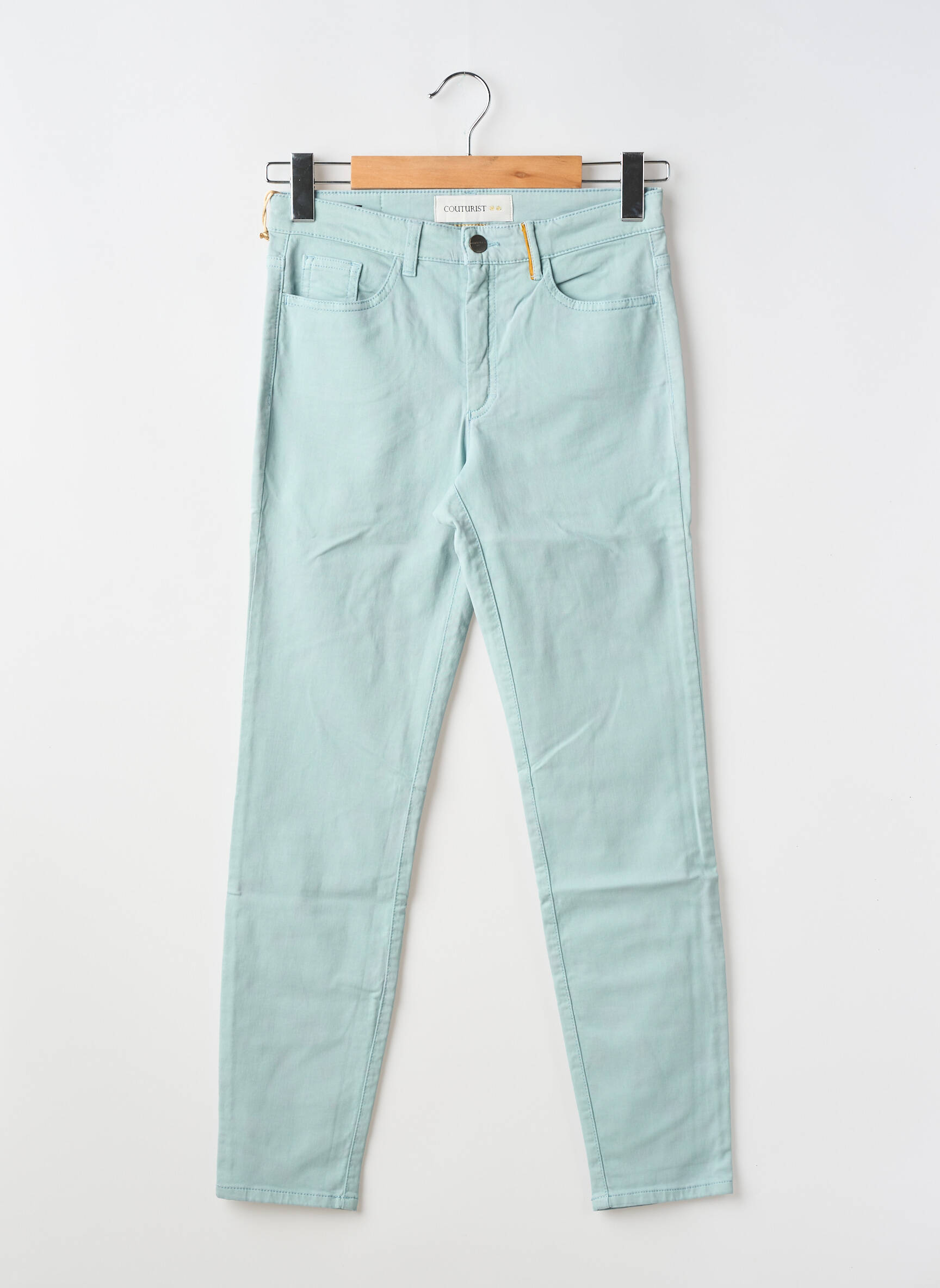 Pantalon slim tissage popeline taille normale vert COUTURIST femme
