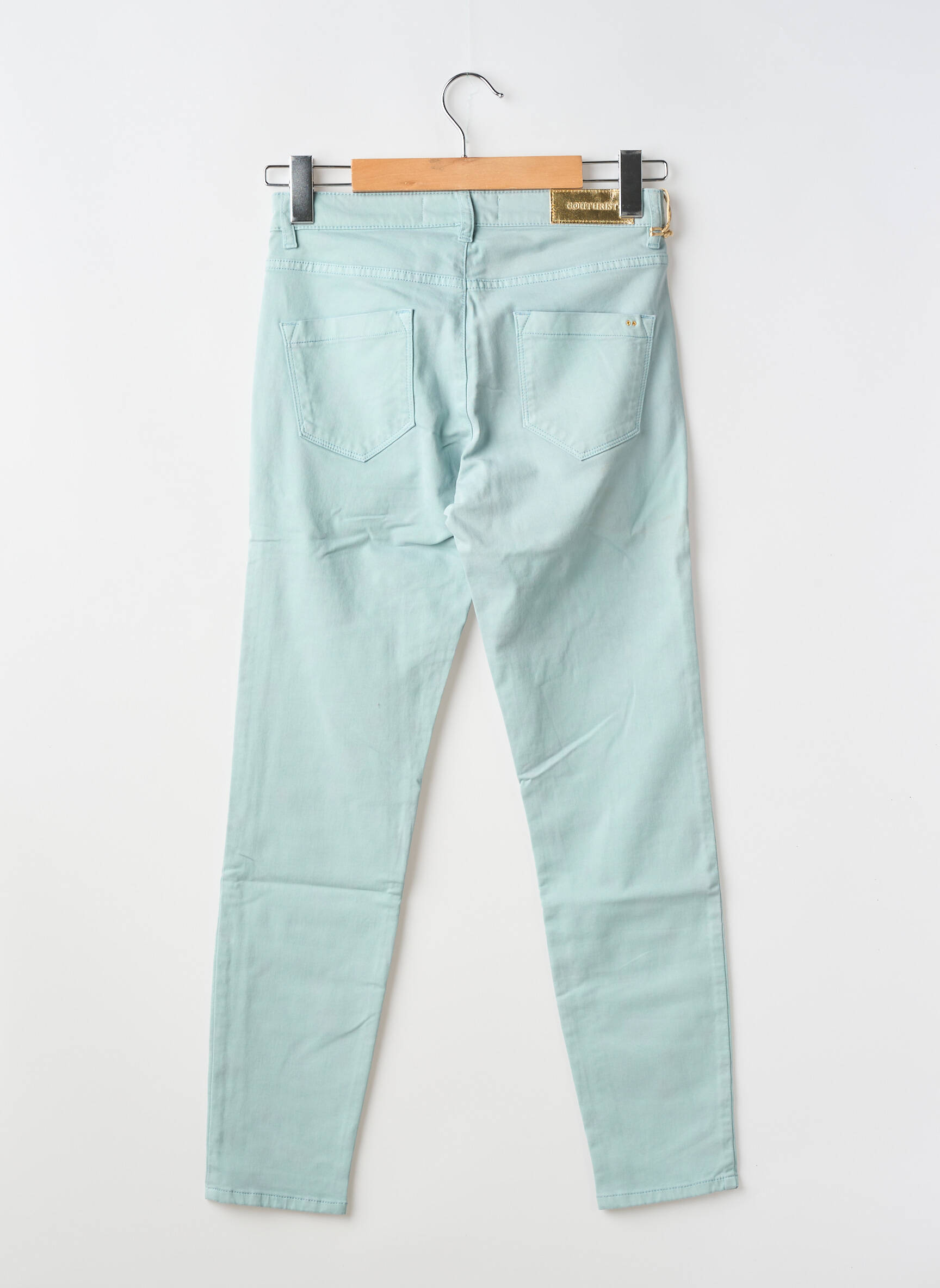 Pantalon slim tissage popeline taille normale vert COUTURIST femme