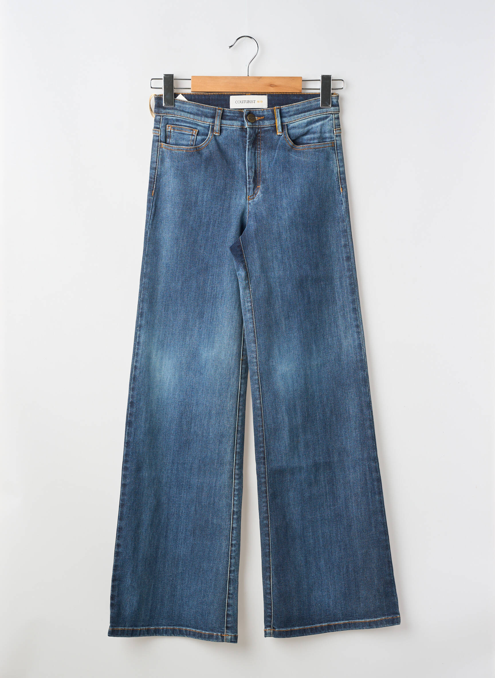 Jeans coupe large stretch taille haute bleu COUTURIST femme