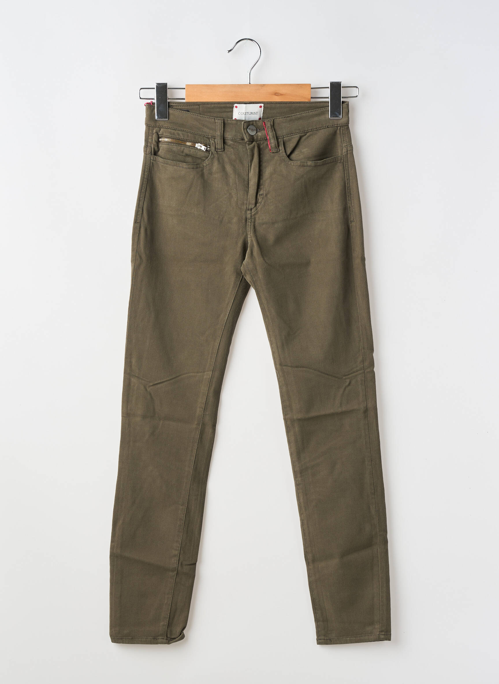 Pantalon slim tissage popeline taille normale vert COUTURIST femme