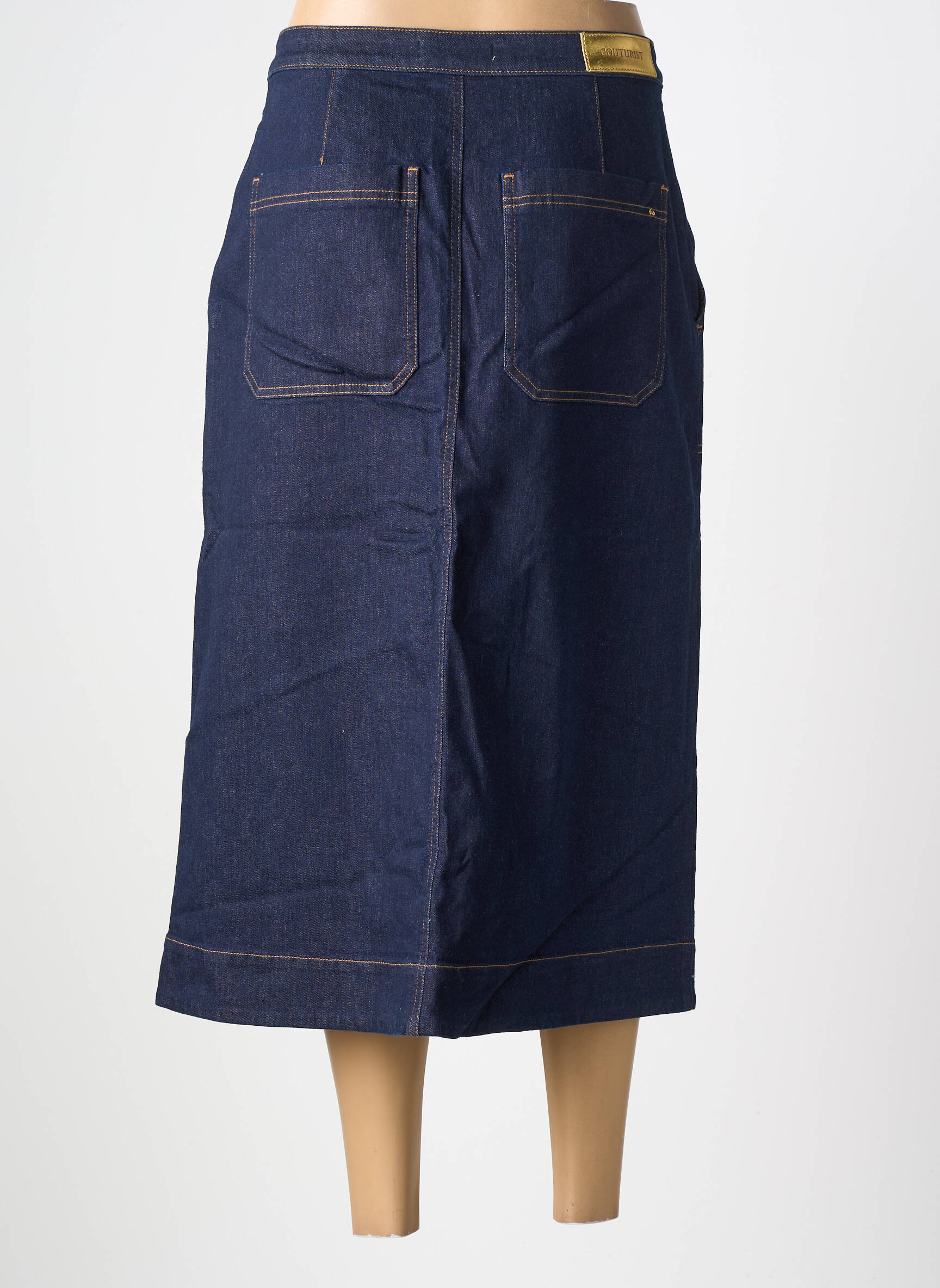 Jupe mi-longue coupe droite bleu COUTURIST femme
