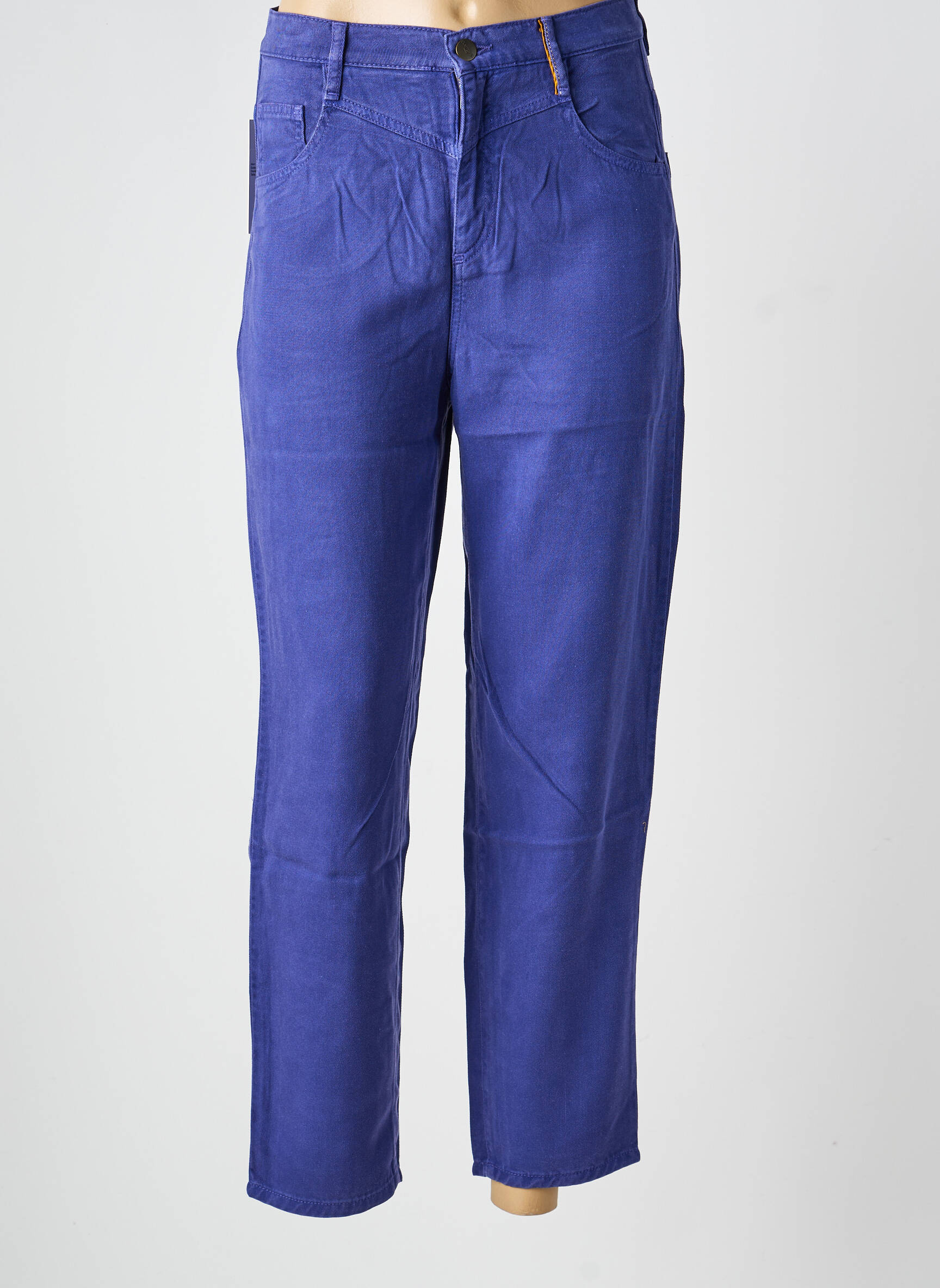 Pantalon 7/8 fermeture zippée sous rabat boutonné bleu COUTURIST femme