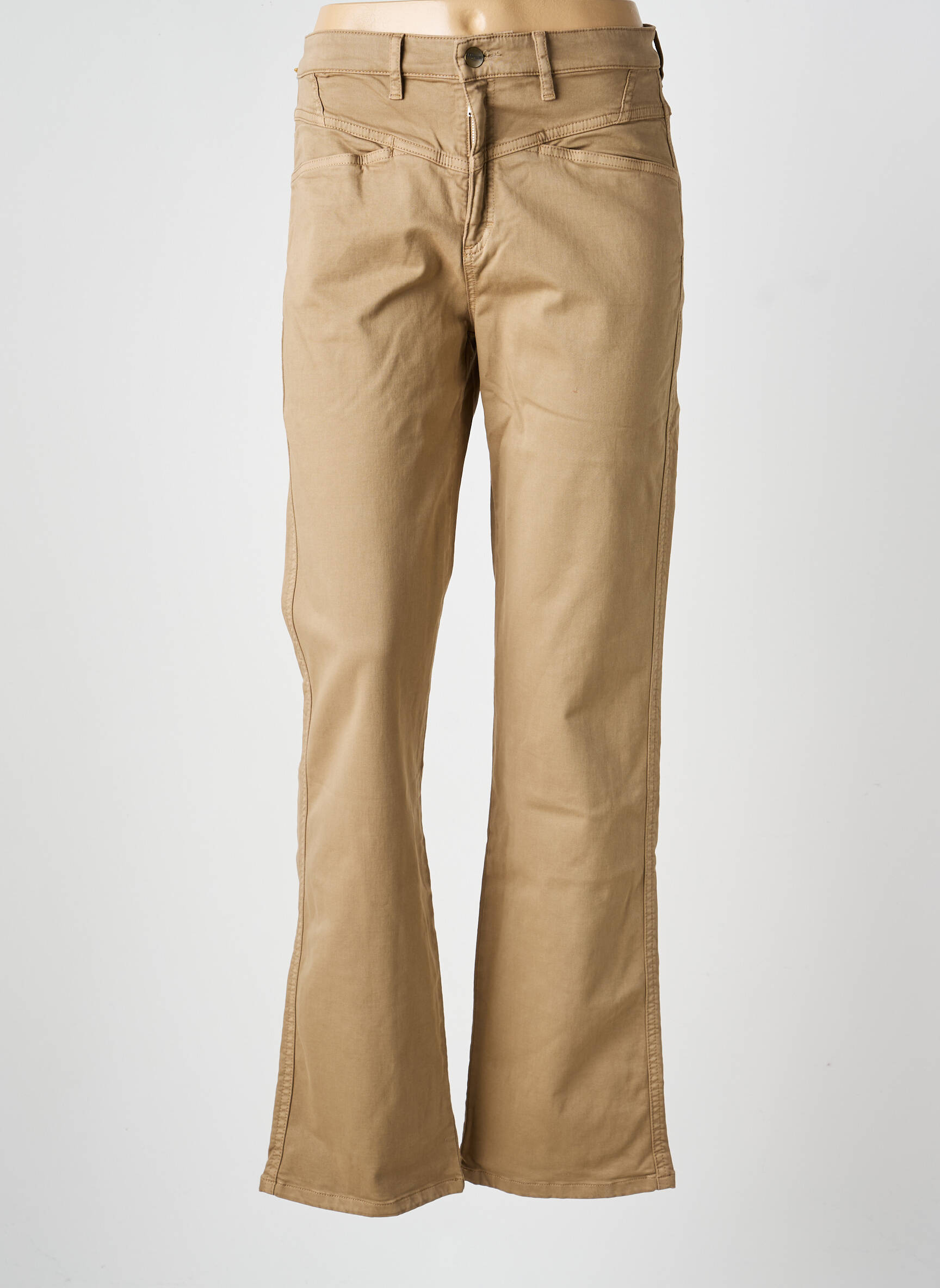 Pantalon droit fermeture zippée sous rabat boutonné beige COUTURIST femme