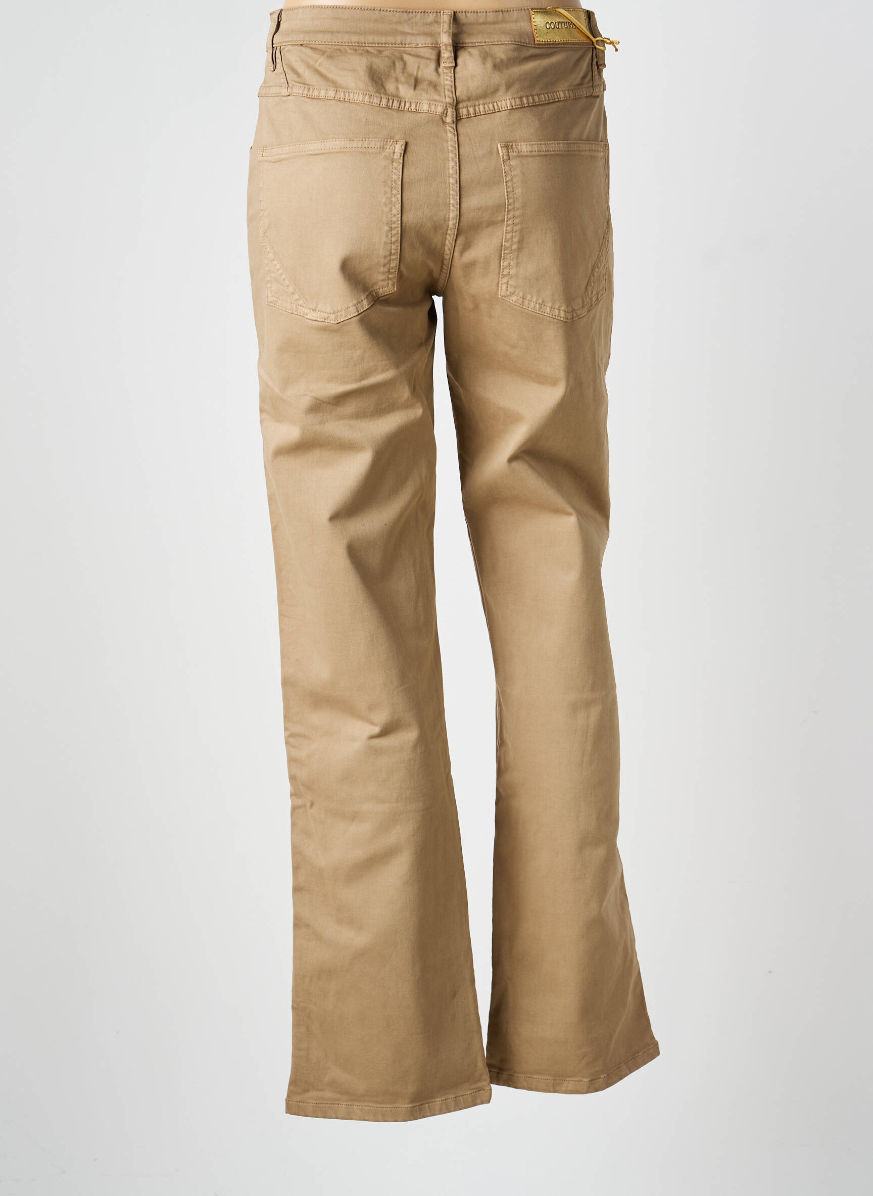 Pantalon droit fermeture zippée sous rabat boutonné beige COUTURIST femme