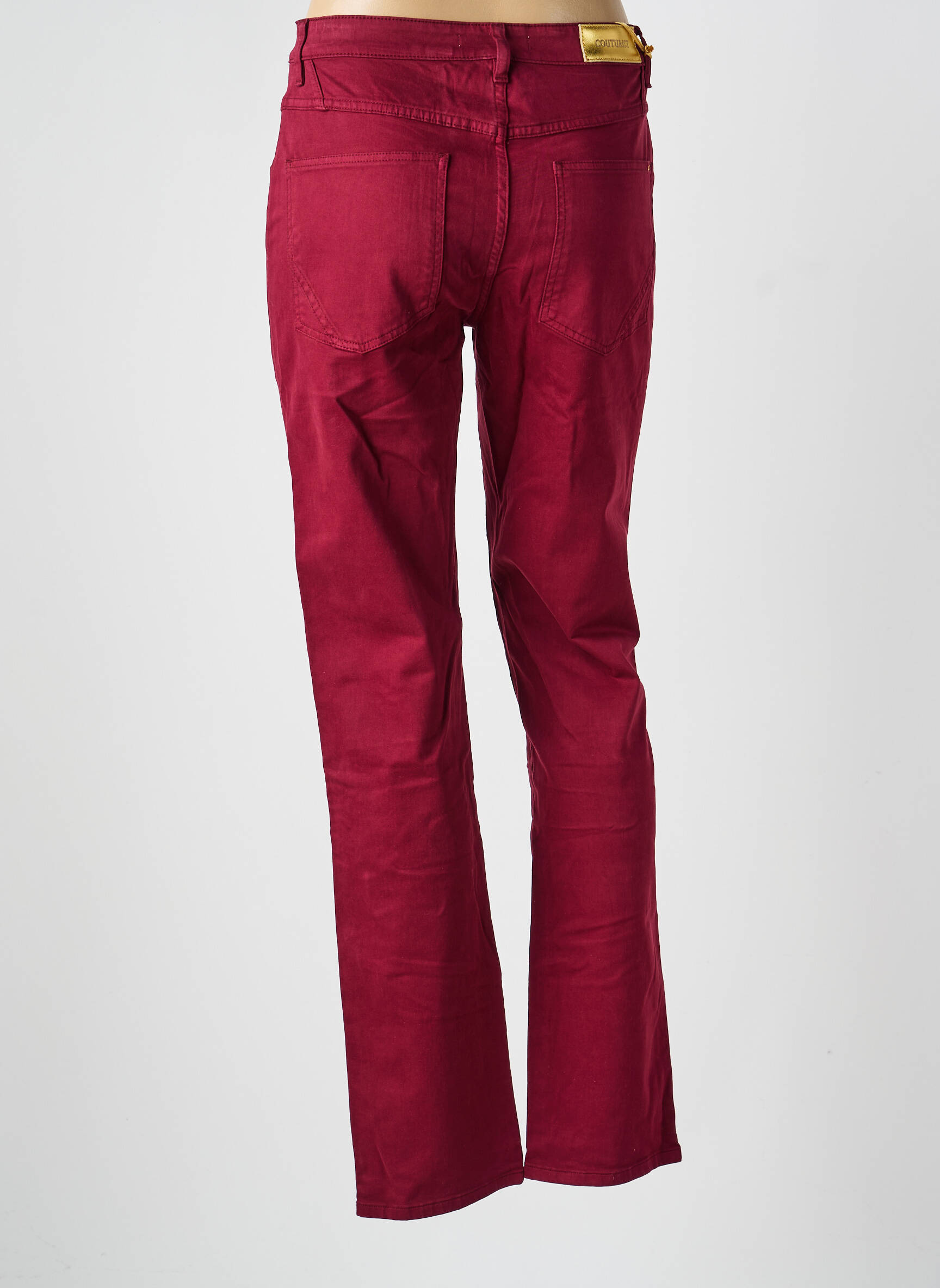 Pantalon droit fermeture zippée sous rabat boutonné rouge COUTURIST femme