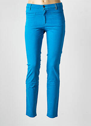 Pantalon slim fermeture zippée sous rabat boutonné bleu COUTURIST femme