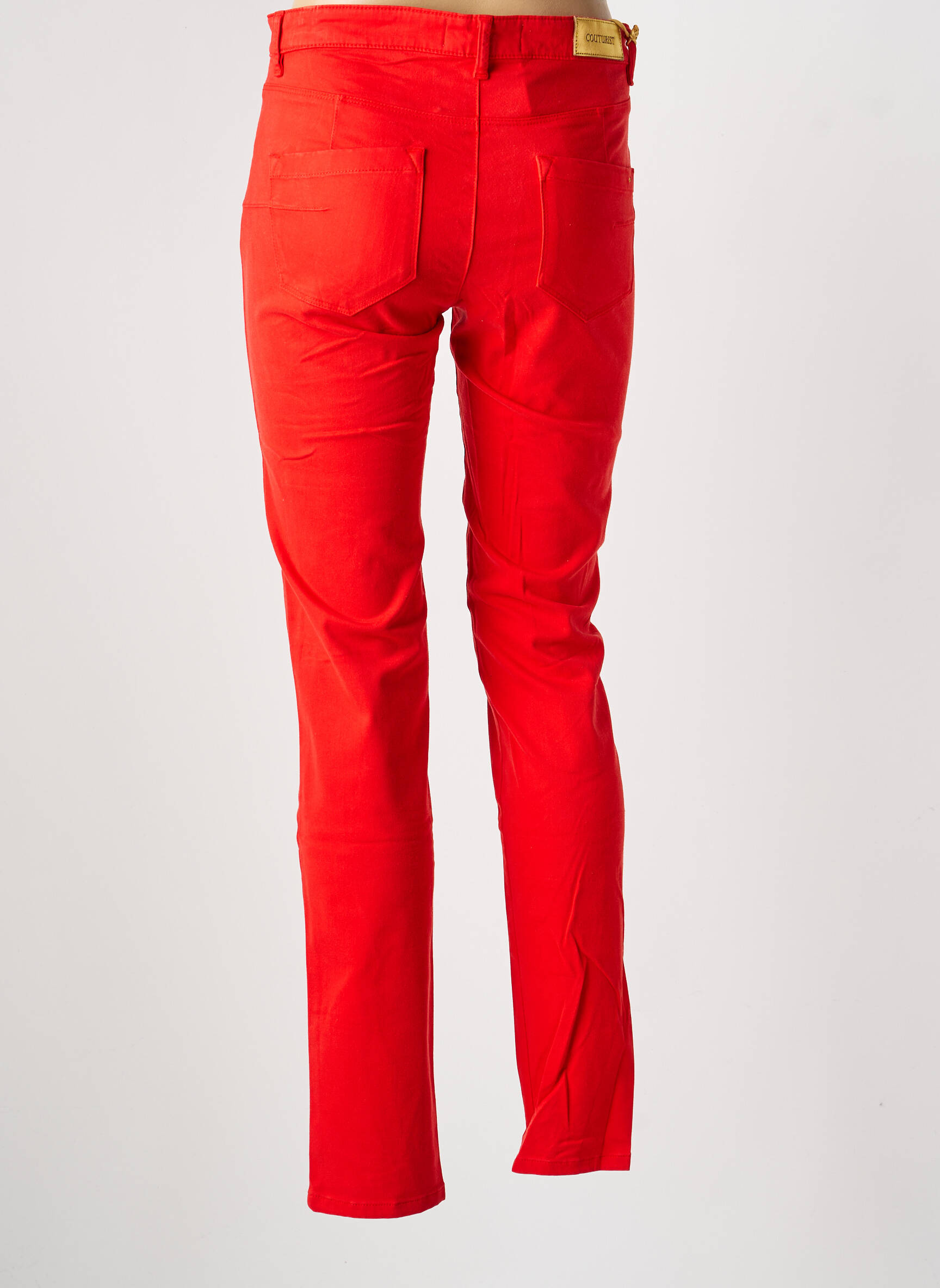Pantalon slim fermeture zippée sous rabat boutonné rouge COUTURIST femme