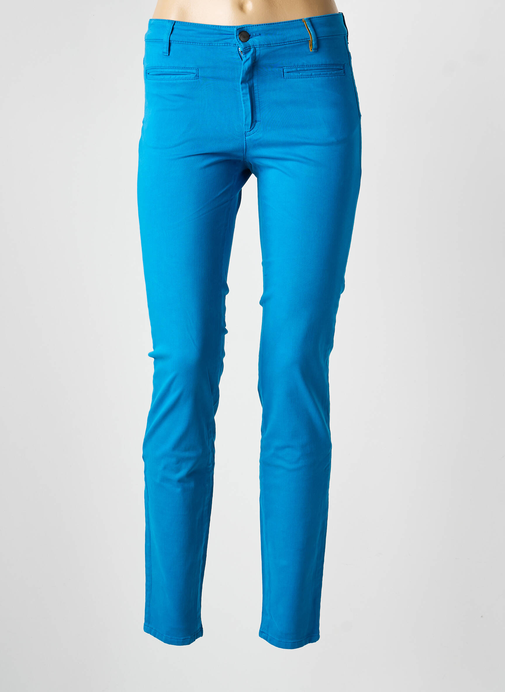 Pantalon slim fermeture zippée sous rabat boutonné bleu COUTURIST femme