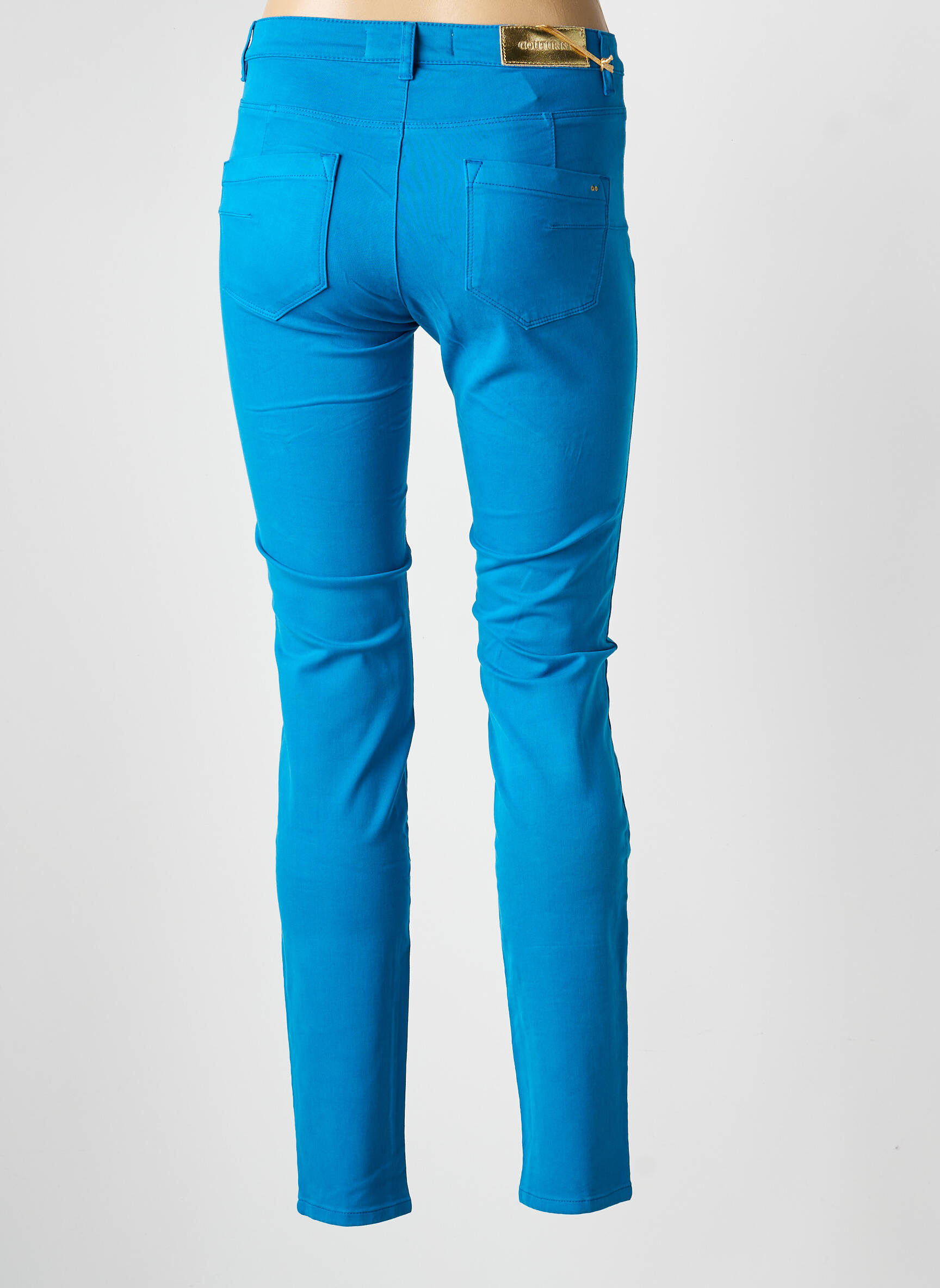 Pantalon slim fermeture zippée sous rabat boutonné bleu COUTURIST femme