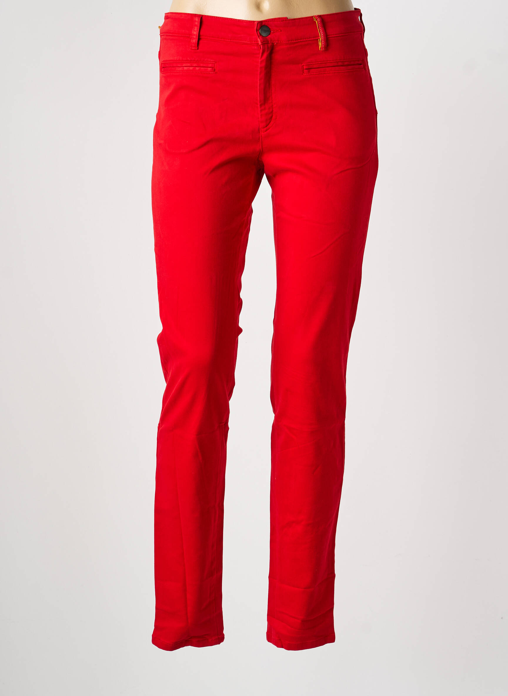 Pantalon slim fermeture zippée sous rabat boutonné rouge fonce COUTURIST femme