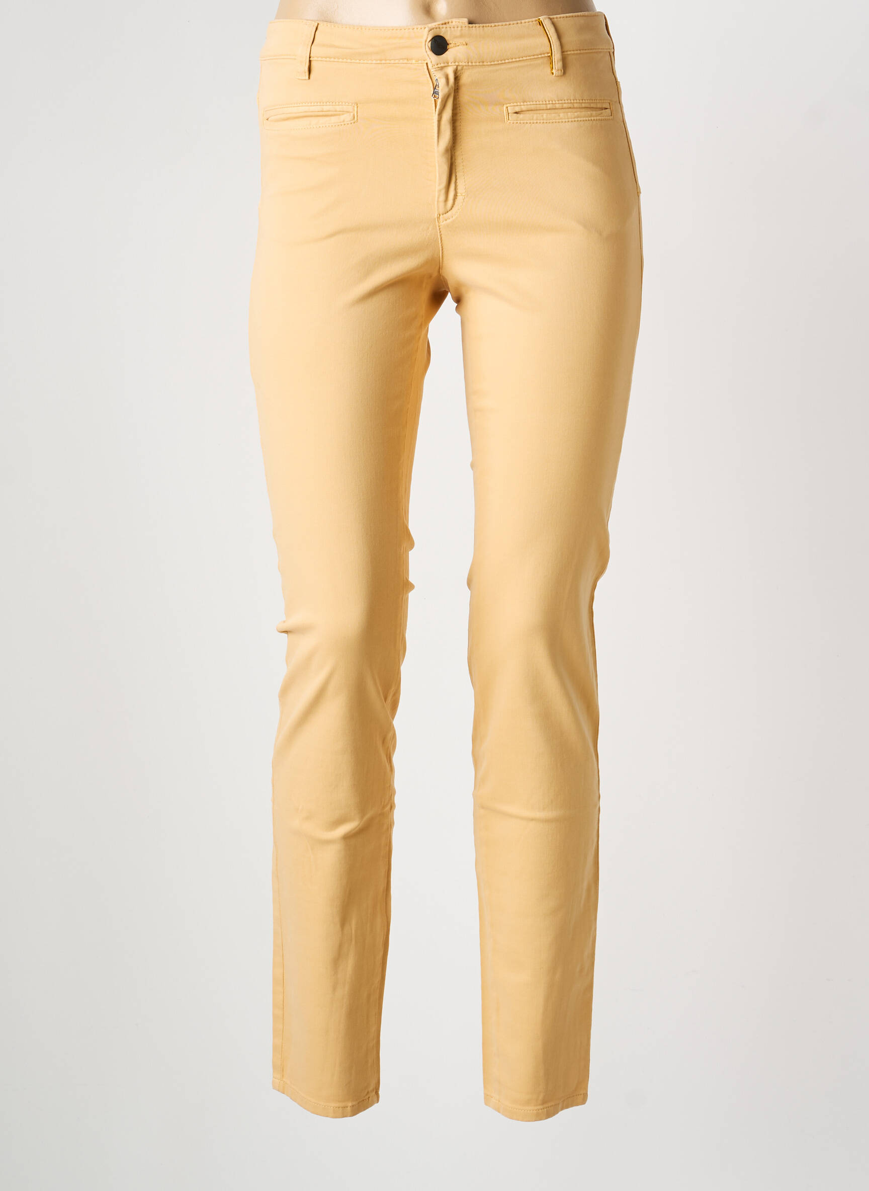 Pantalon slim fermeture zippée sous rabat boutonné beige COUTURIST femme