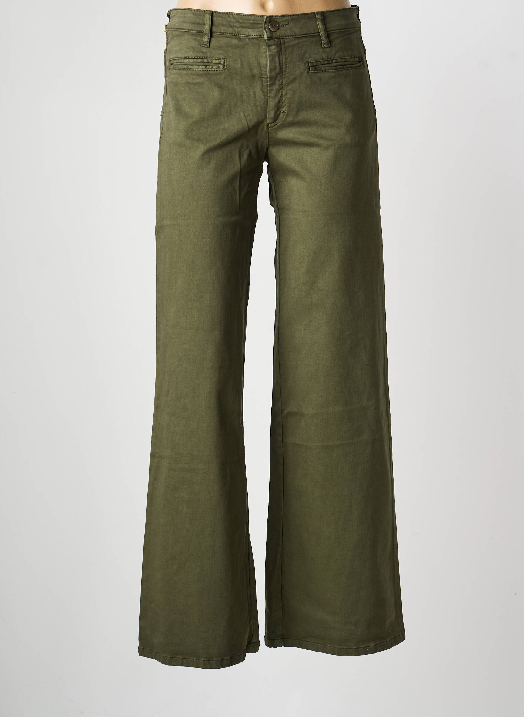 Pantalon flare fermeture zippée sous rabat boutonné vert COUTURIST femme