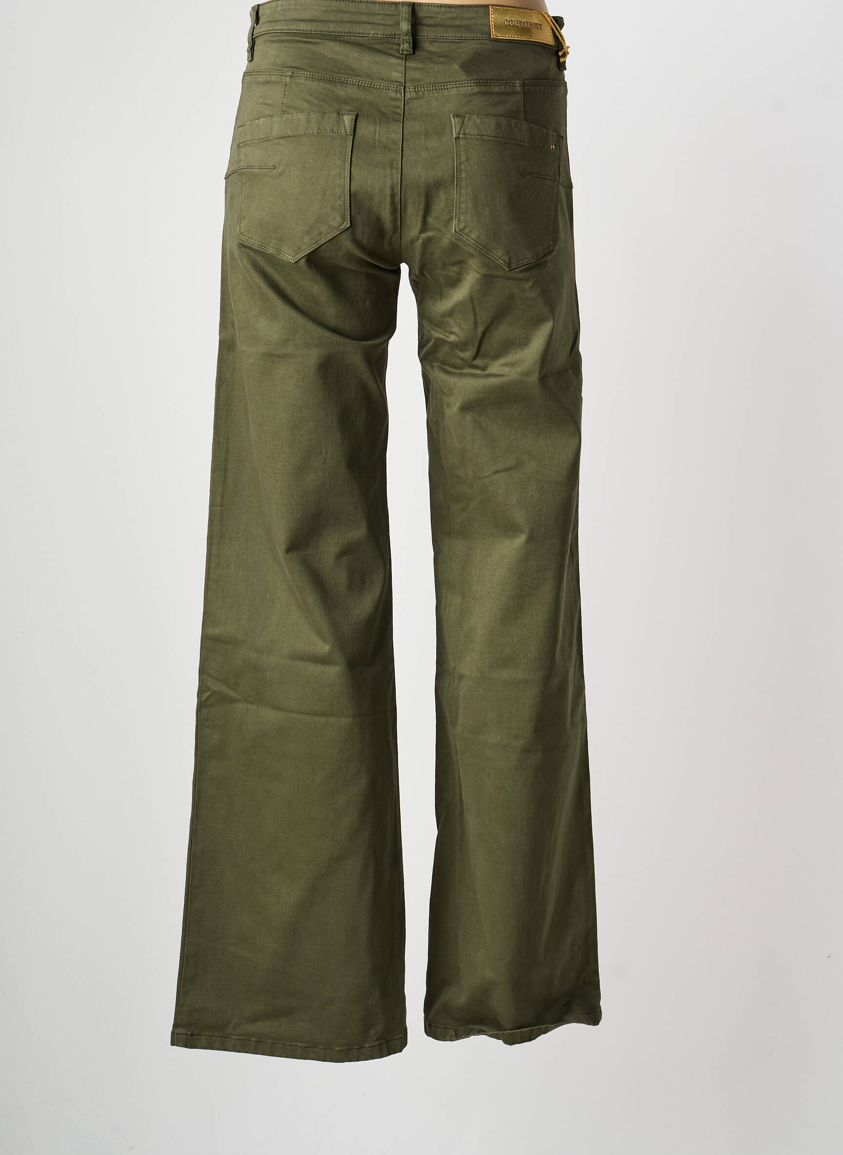 Pantalon flare fermeture zippée sous rabat boutonné vert COUTURIST femme