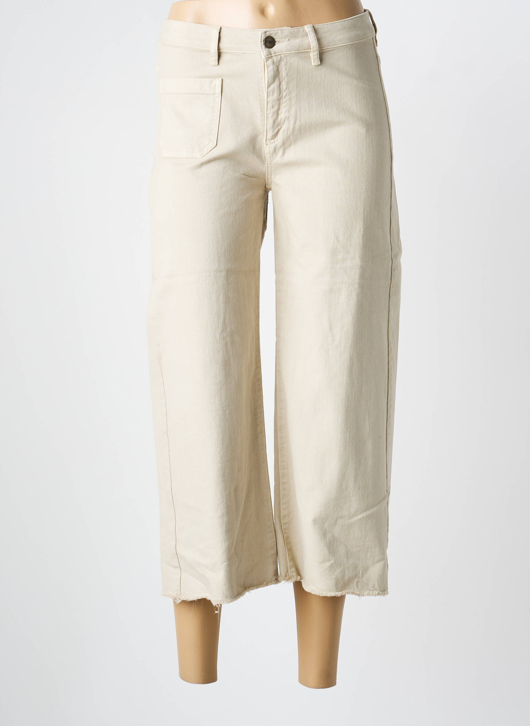 Pantalon 7/8 fermeture zippée sous rabat boutonné beige COUTURIST femme