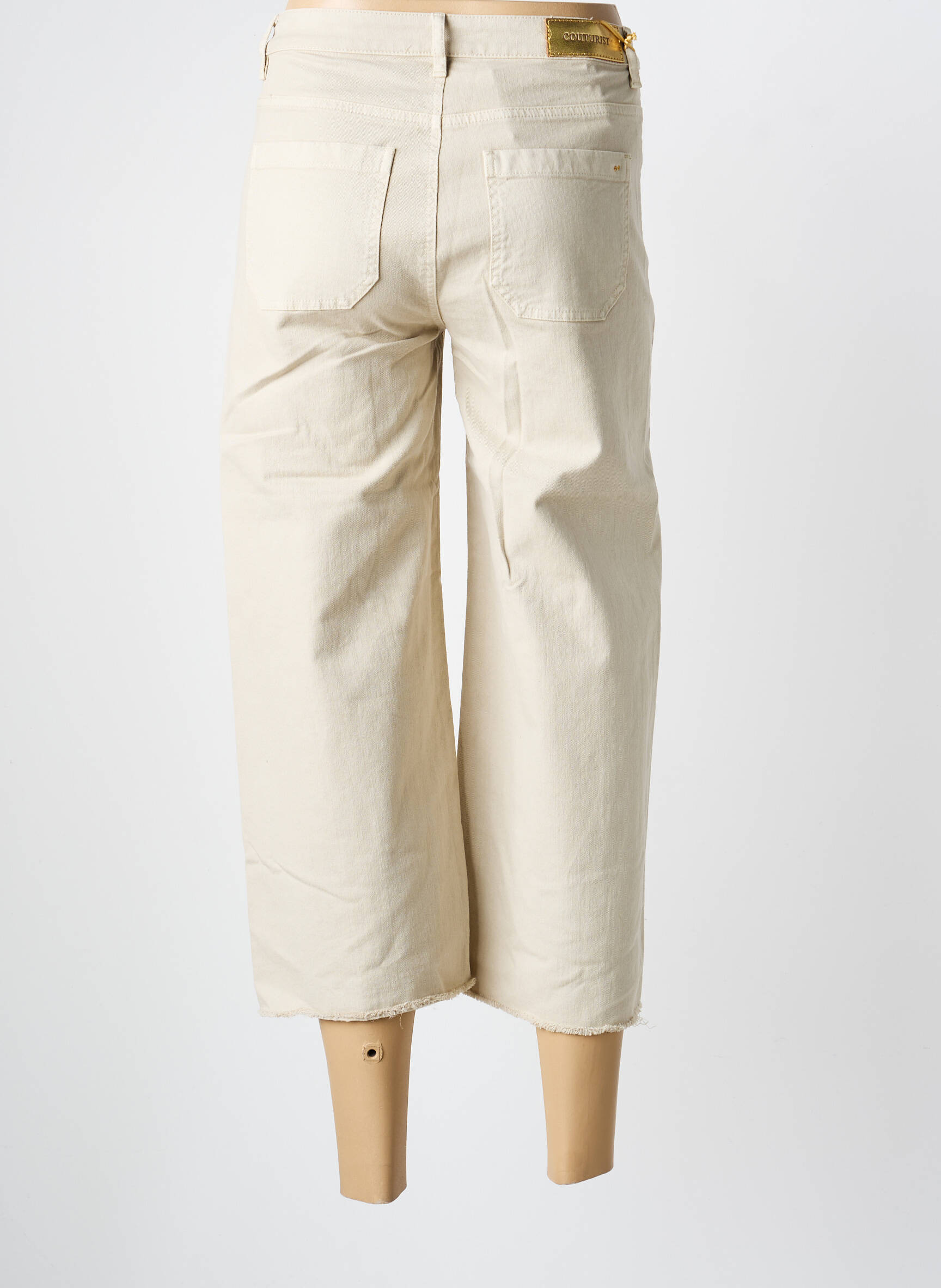 Pantalon 7/8 fermeture zippée sous rabat boutonné beige COUTURIST femme