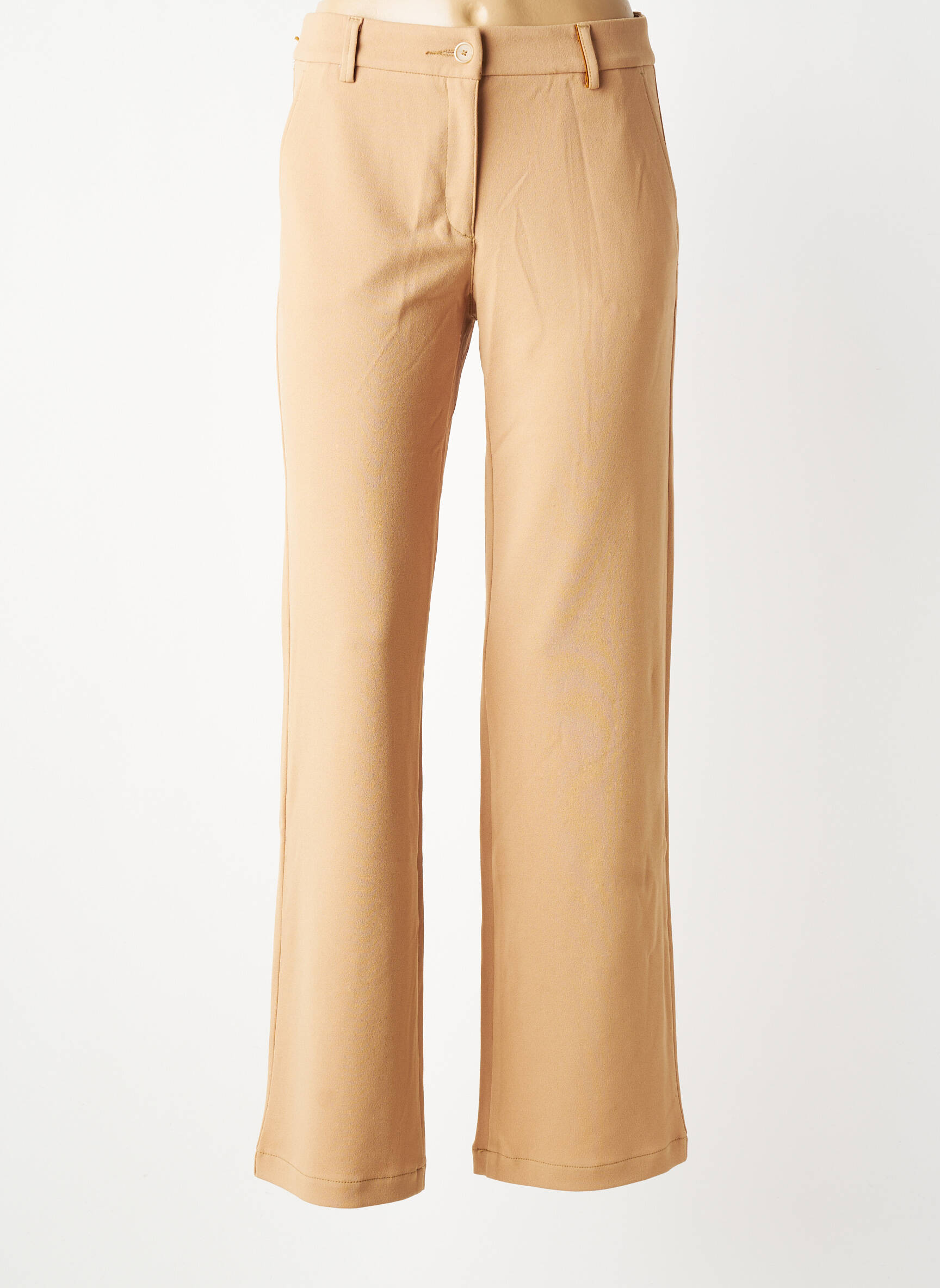 Pantalon chino fermeture zippée sous rabat boutonné taille normale beige COUTURIST femme