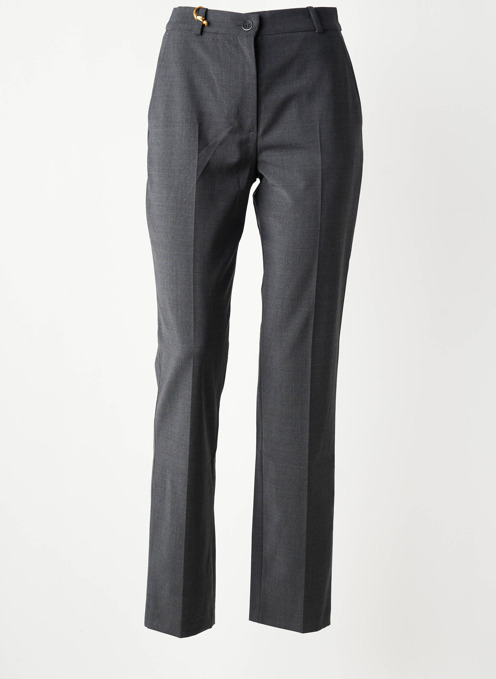 Pantalon chino fermeture zippée sous rabat boutonné taille haute gris COUTURIST femme
