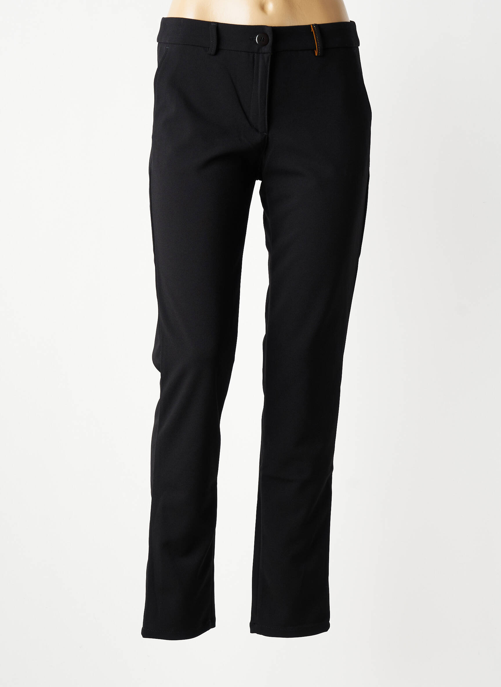 Pantalon chino fermeture zippée sous rabat boutonné taille normale noir COUTURIST femme