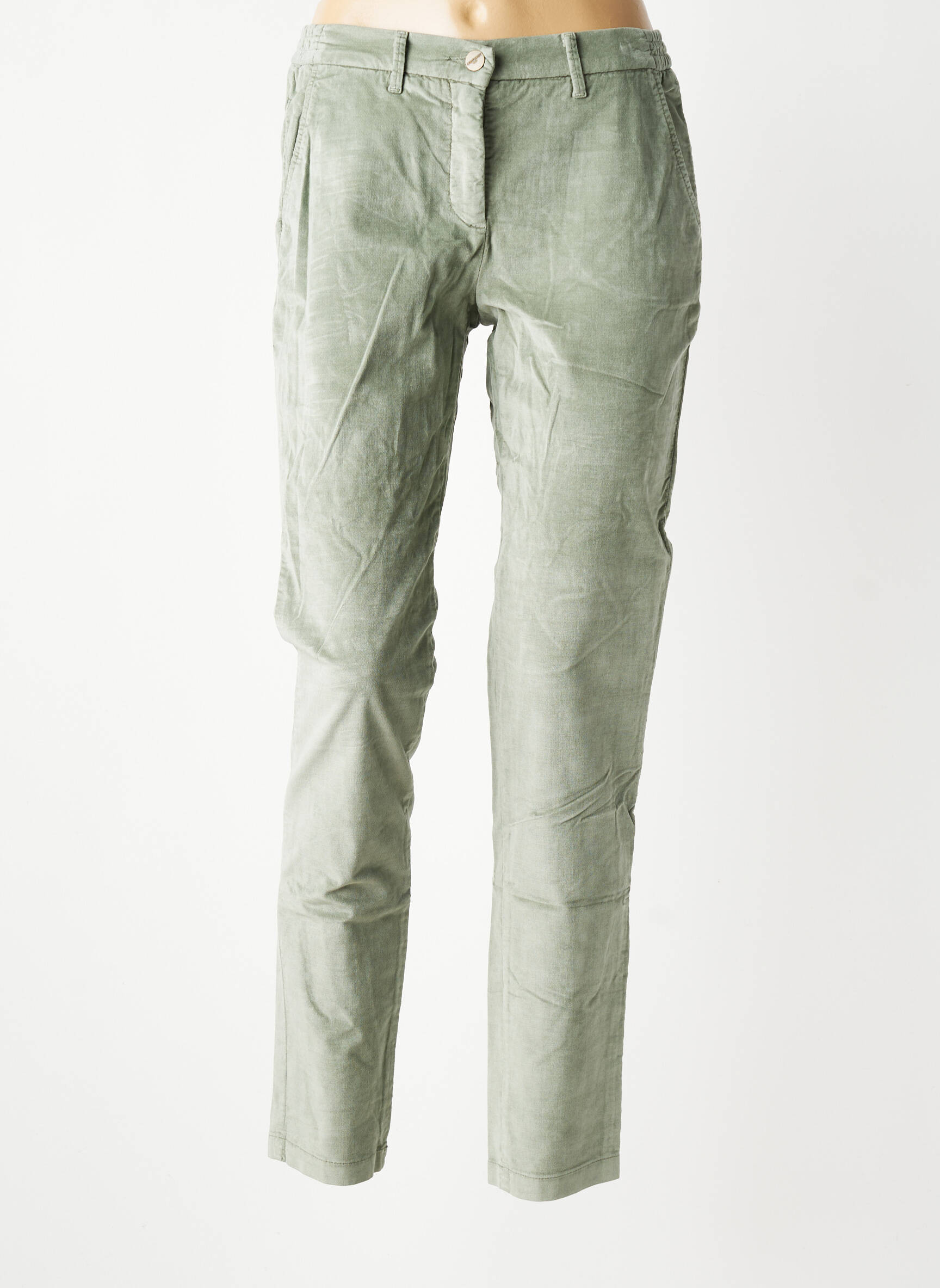 Pantalon chino fermeture zippée sous rabat boutonné taille normale vert COUTURIST femme