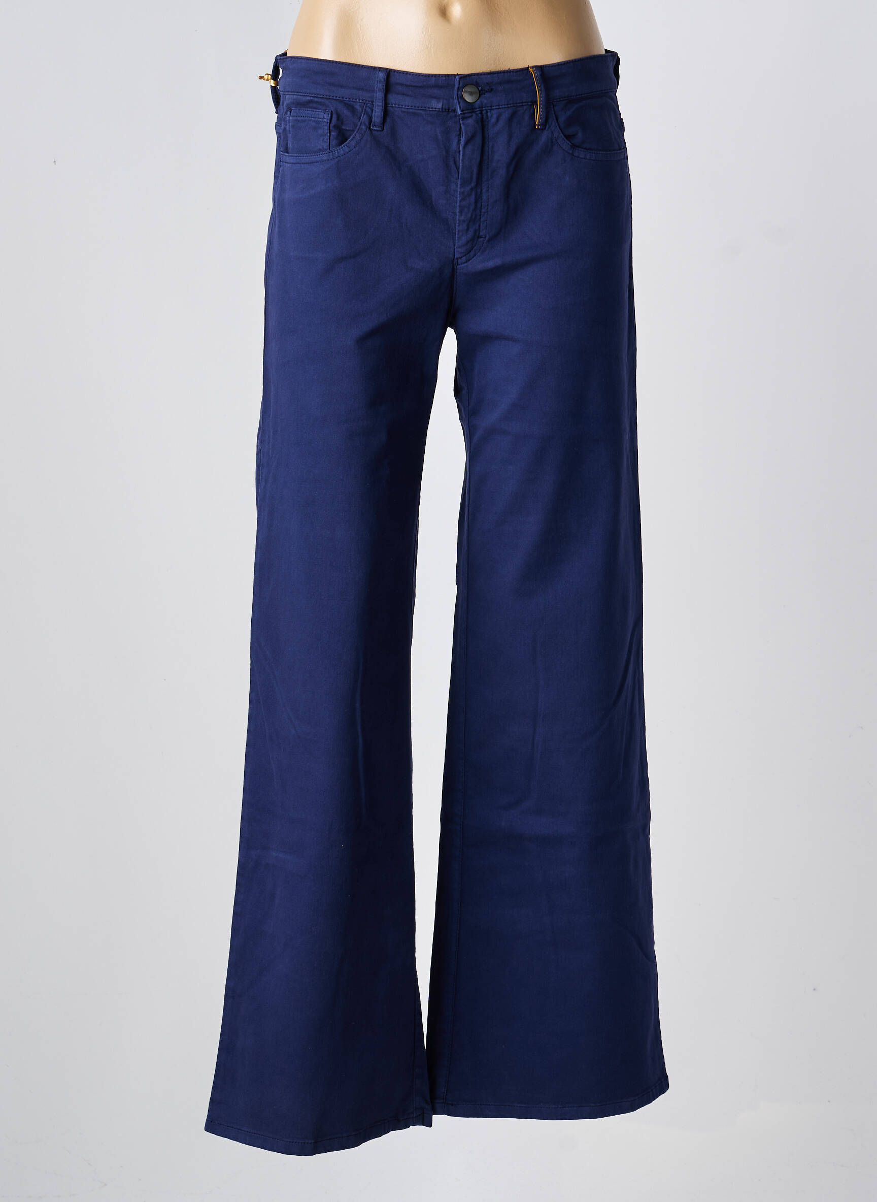 Pantalon flare fermeture zippée sous rabat boutonné bleu COUTURIST femme