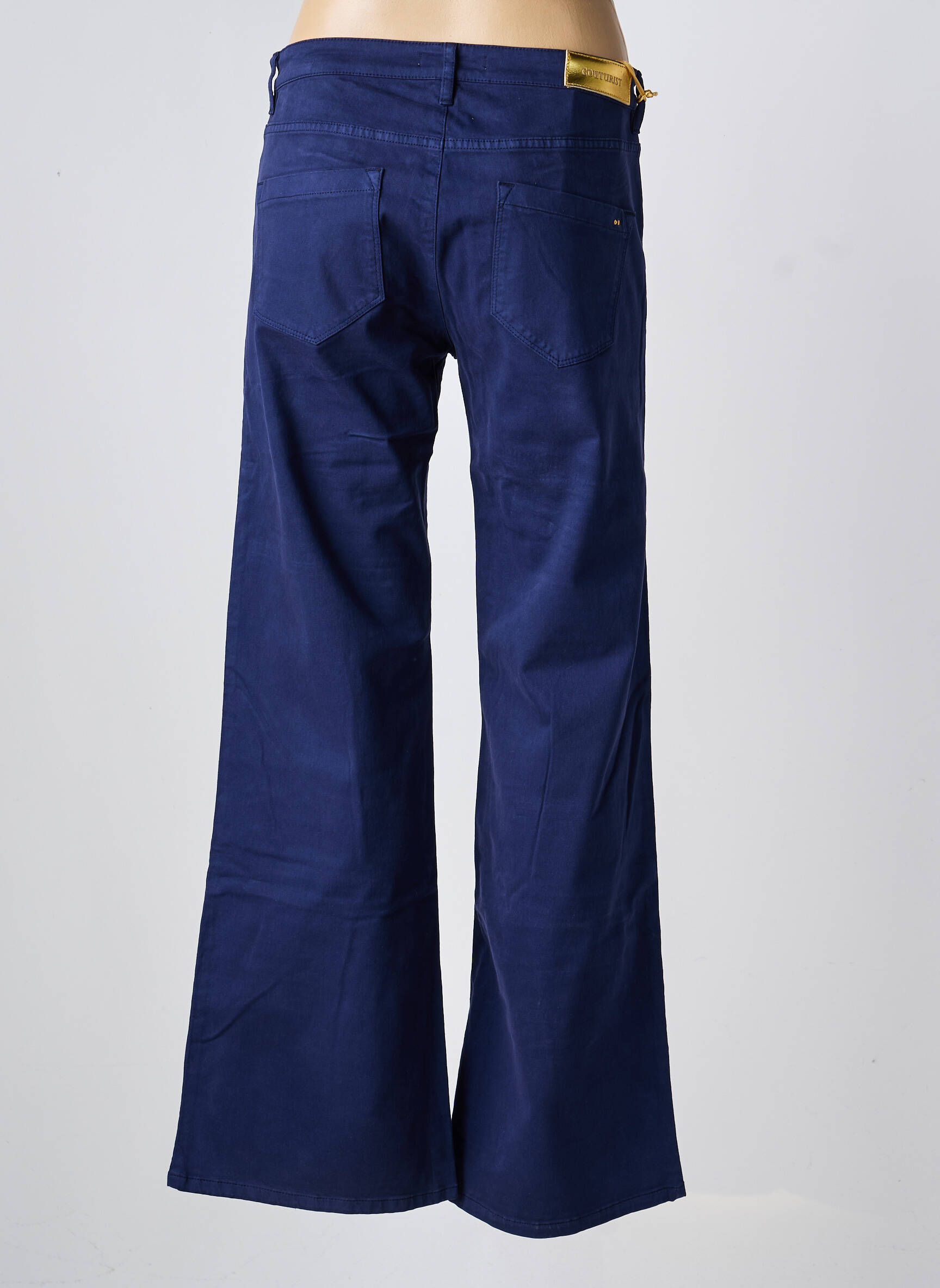 Pantalon flare fermeture zippée sous rabat boutonné bleu COUTURIST femme