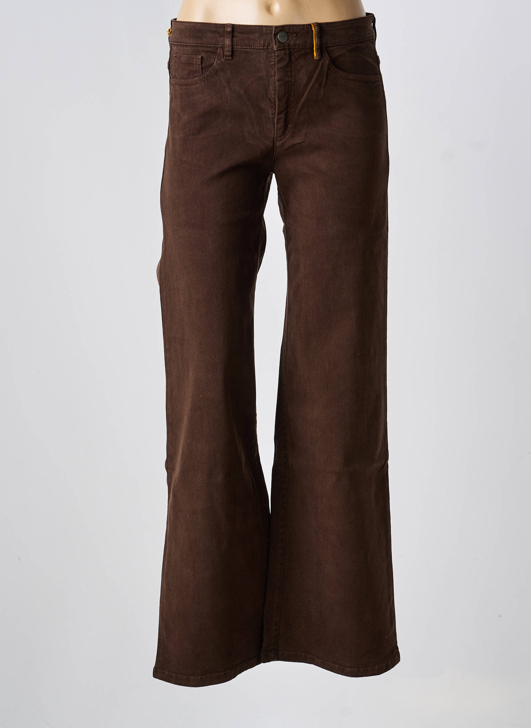 Pantalon flare fermeture zippée sous rabat boutonné marron COUTURIST femme