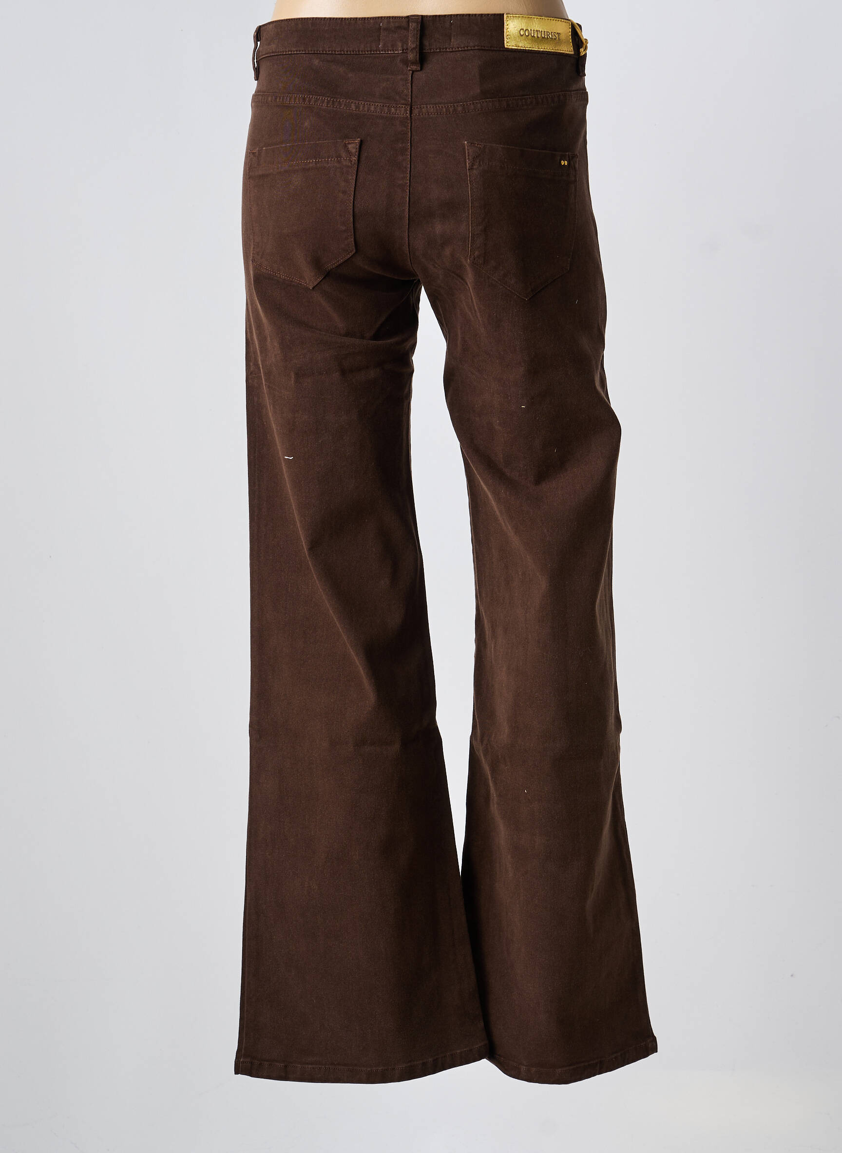 Pantalon flare fermeture zippée sous rabat boutonné marron COUTURIST femme