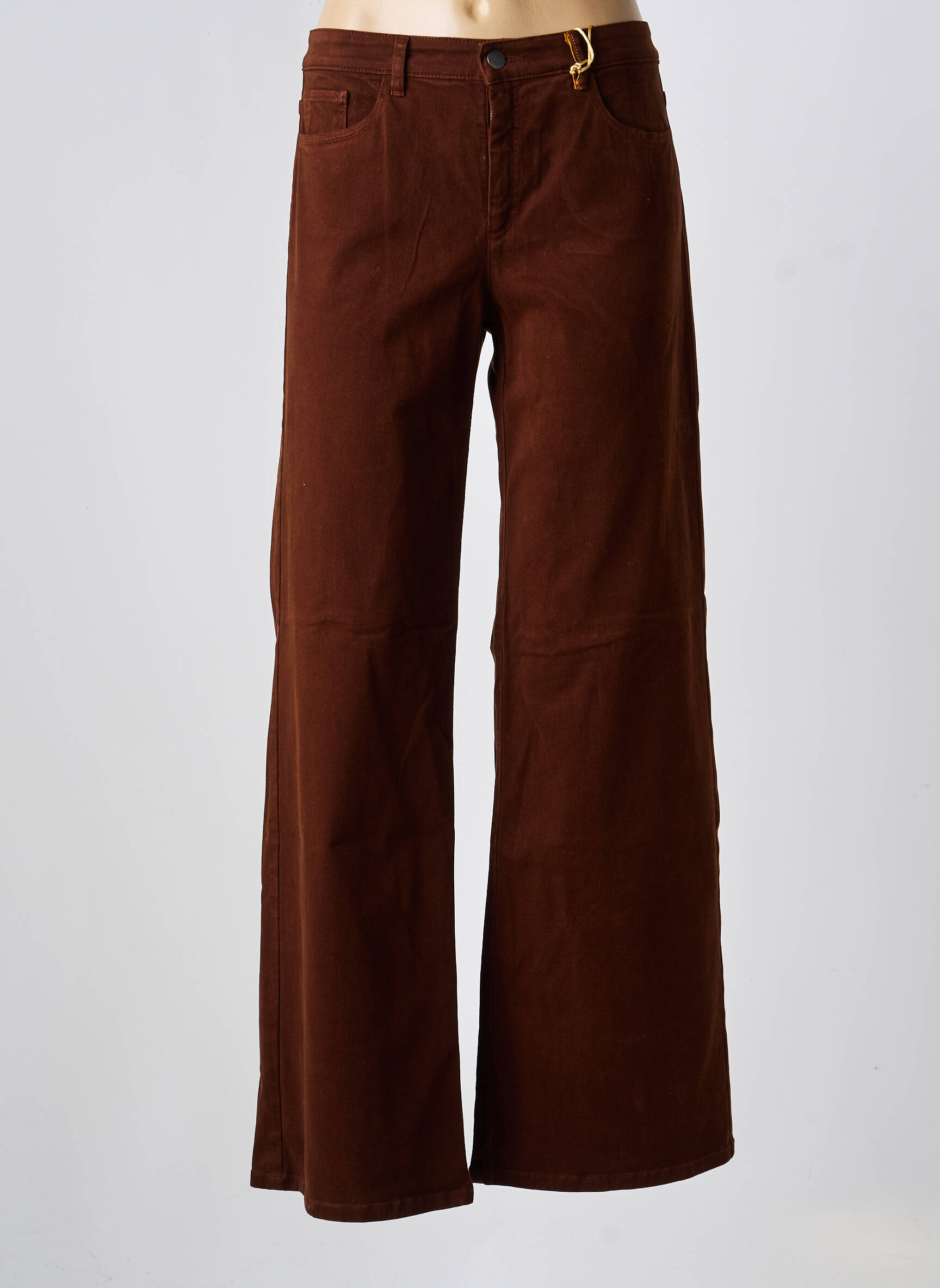 Pantalon flare fermeture zippée sous rabat boutonné marron clair COUTURIST femme