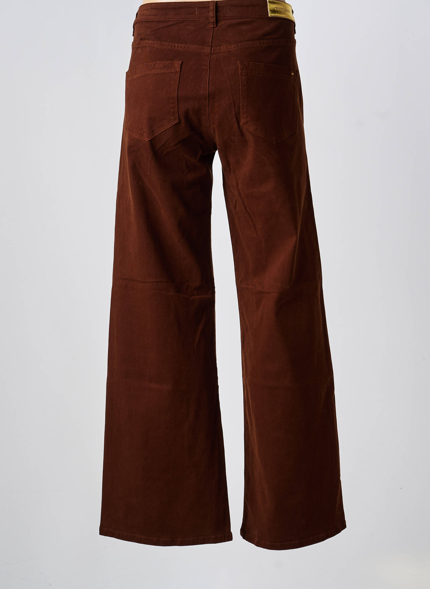 Pantalon flare fermeture zippée sous rabat boutonné marron clair COUTURIST femme