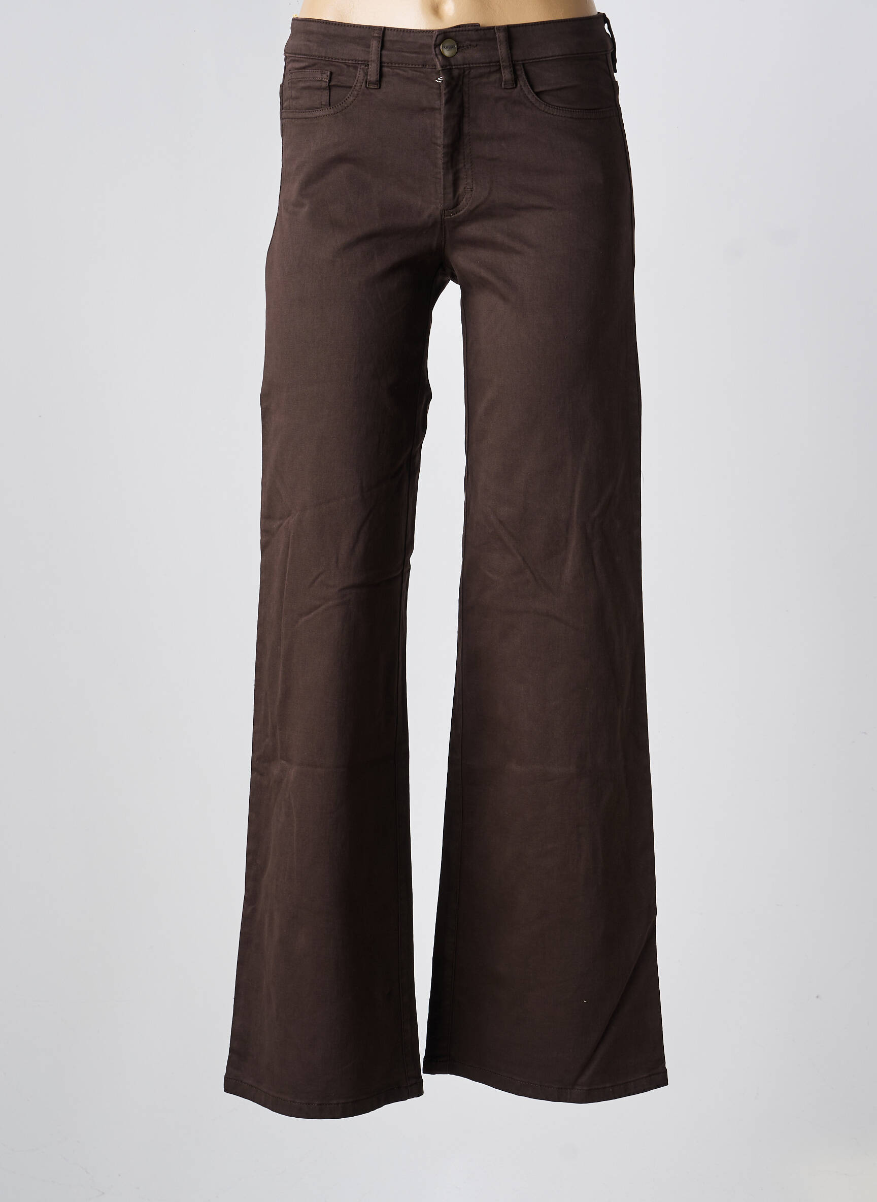 Pantalon flare fermeture zippée sous rabat boutonné marron fonce COUTURIST femme