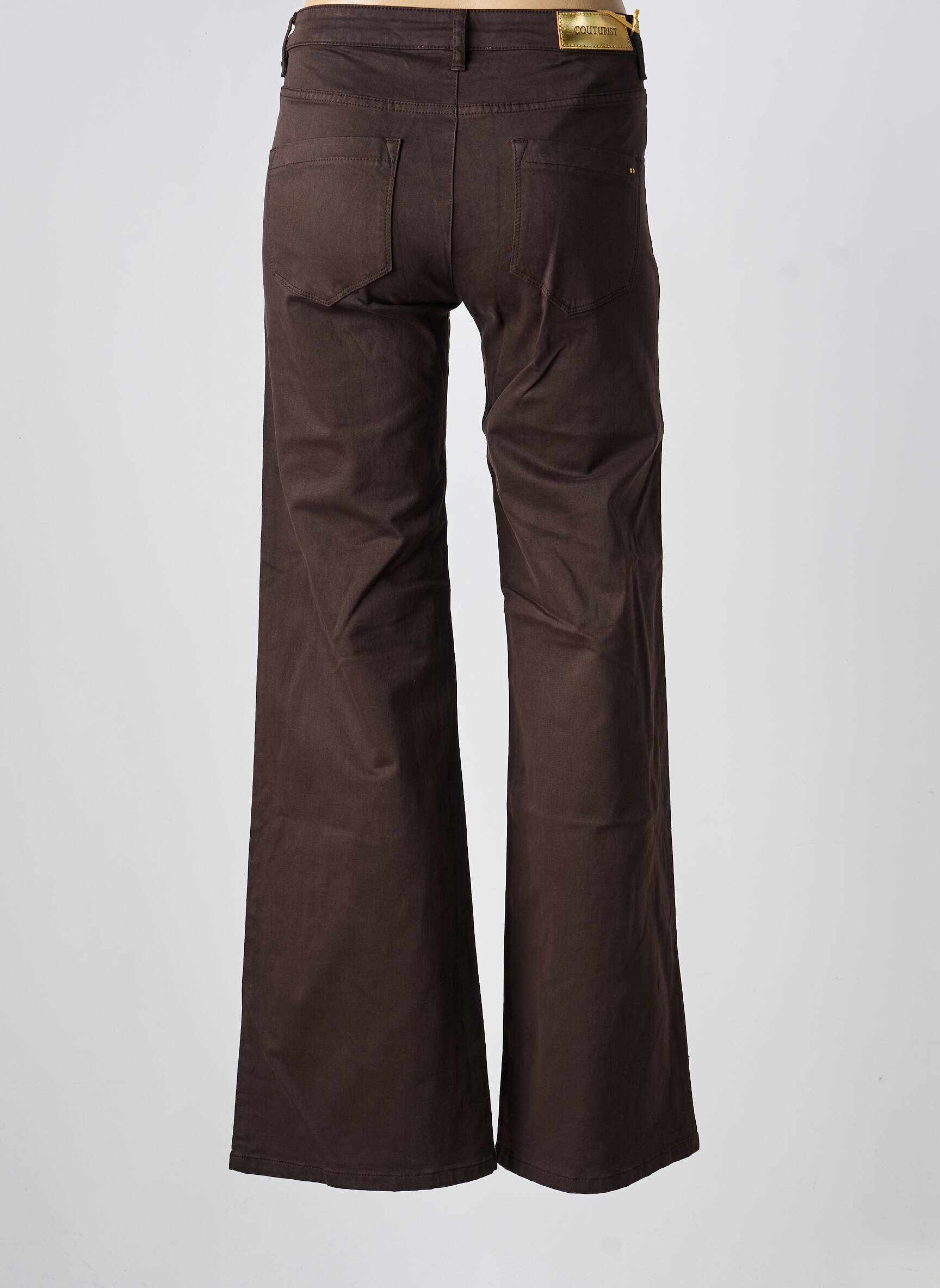 Pantalon flare fermeture zippée sous rabat boutonné marron fonce COUTURIST femme