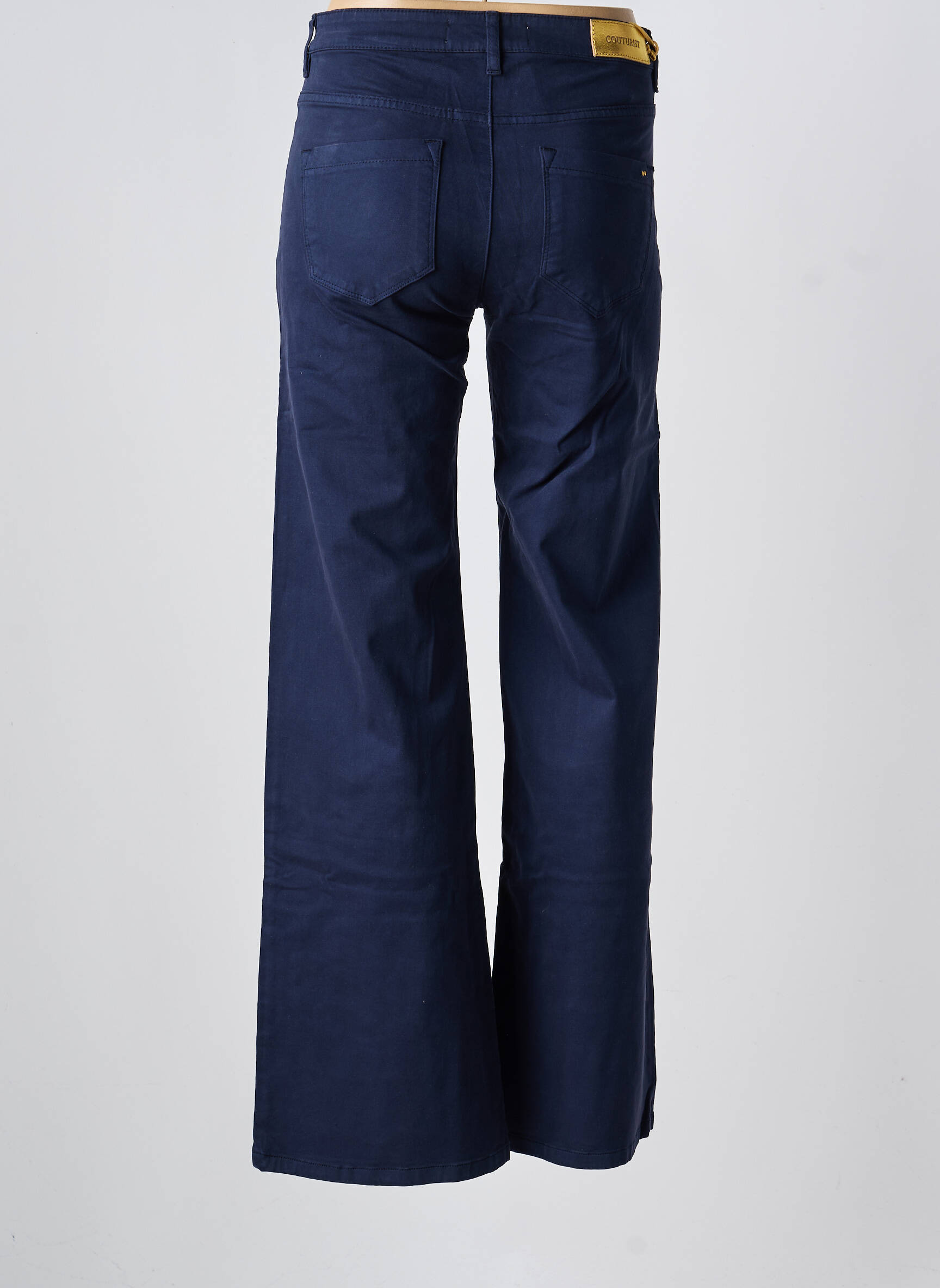 Pantalon flare fermeture zippée sous rabat boutonné bleu COUTURIST femme