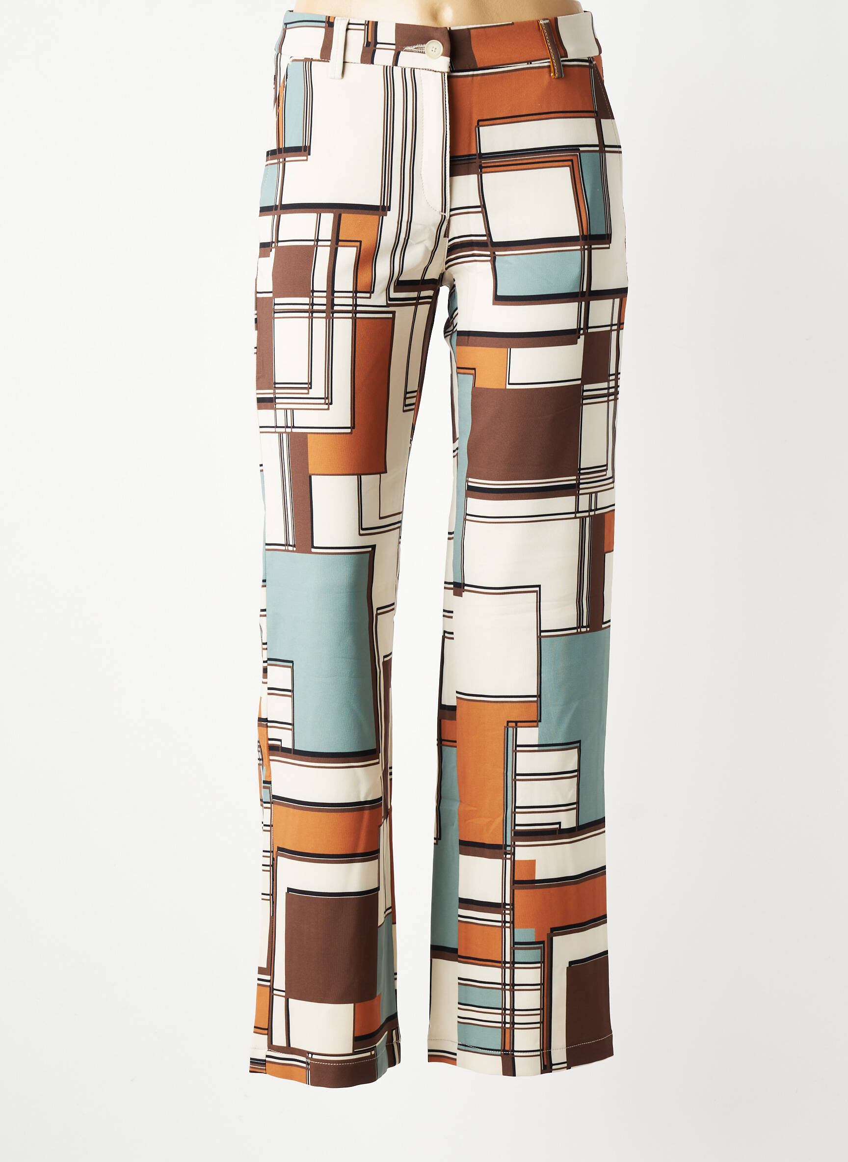 Pantalon droit fermeture zippée sous rabat boutonné bleu COUTURIST femme