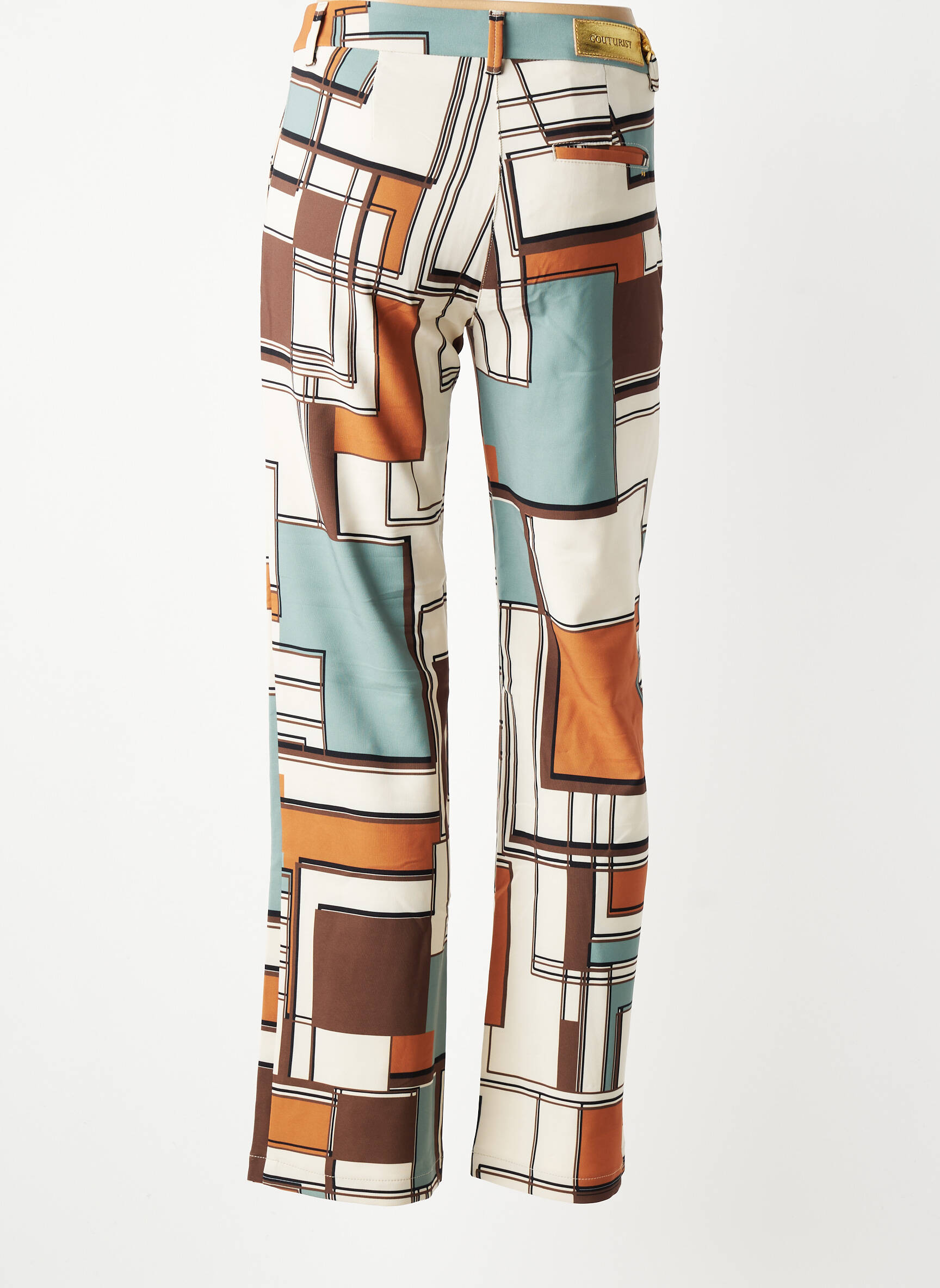 Pantalon droit fermeture zippée sous rabat boutonné bleu COUTURIST femme