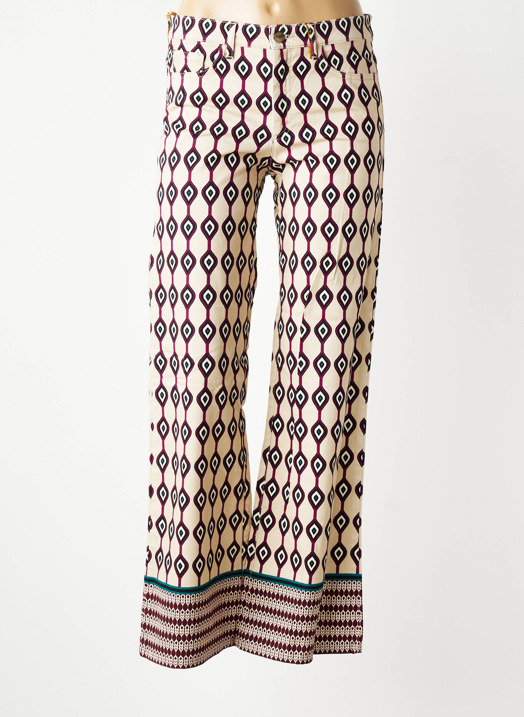 Pantalon flare fermeture zippée sous rabat boutonné beige COUTURIST femme