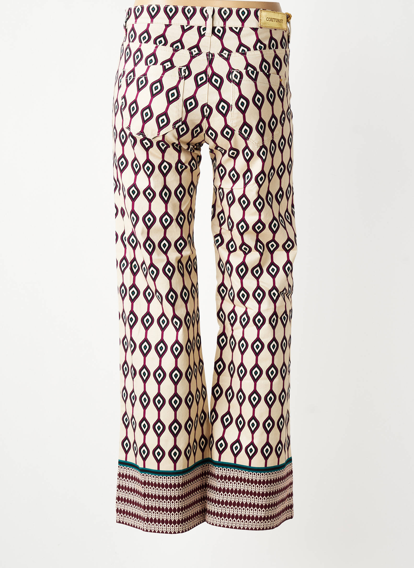 Pantalon flare fermeture zippée sous rabat boutonné beige COUTURIST femme