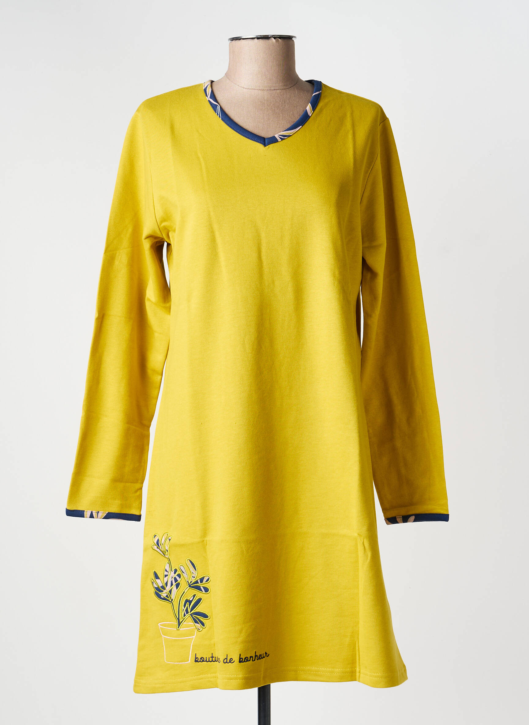 Chemise de nuit col v jaune ROSE POMME femme