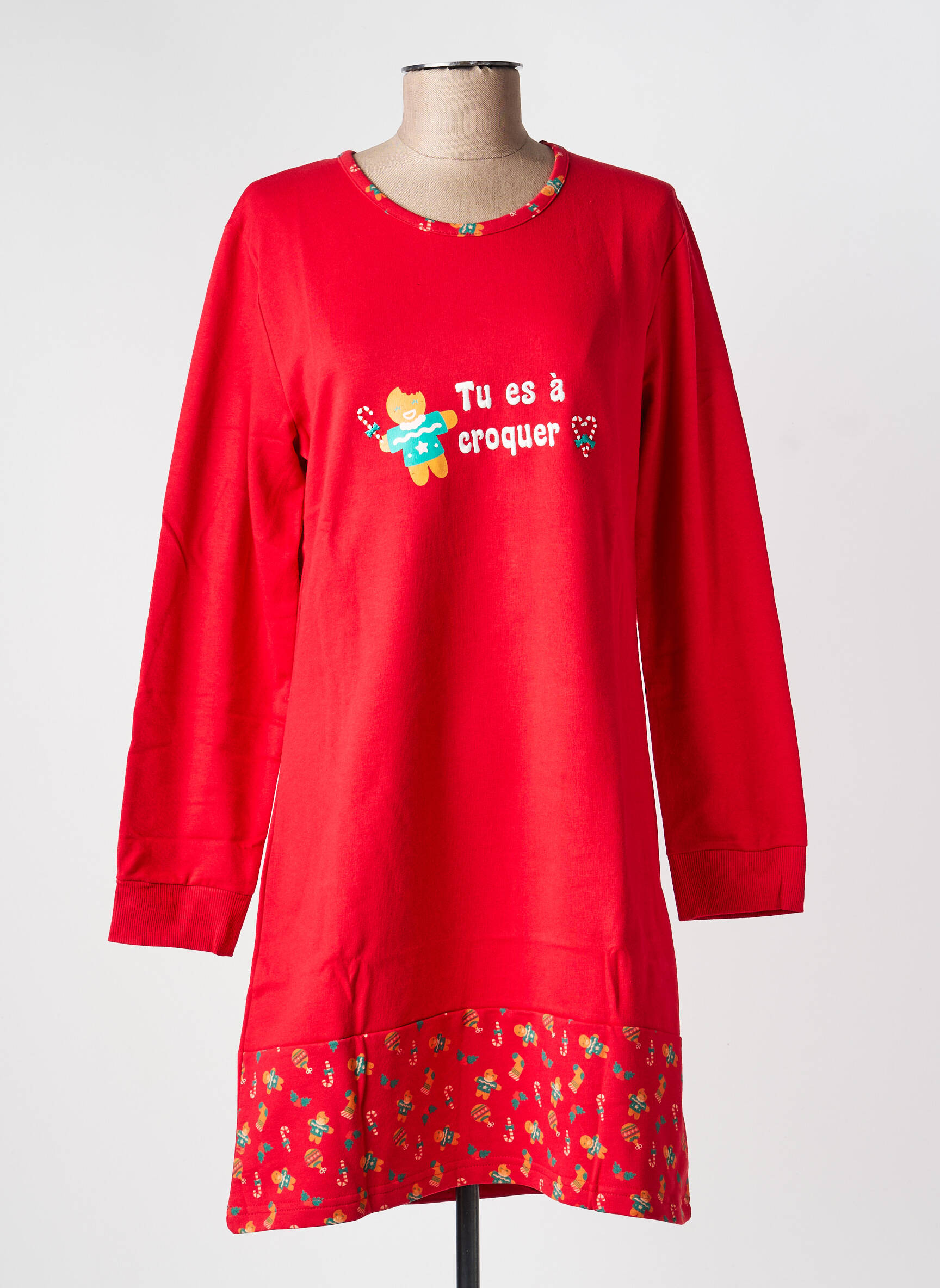 Chemise de nuit manches longues rouge ROSE POMME femme