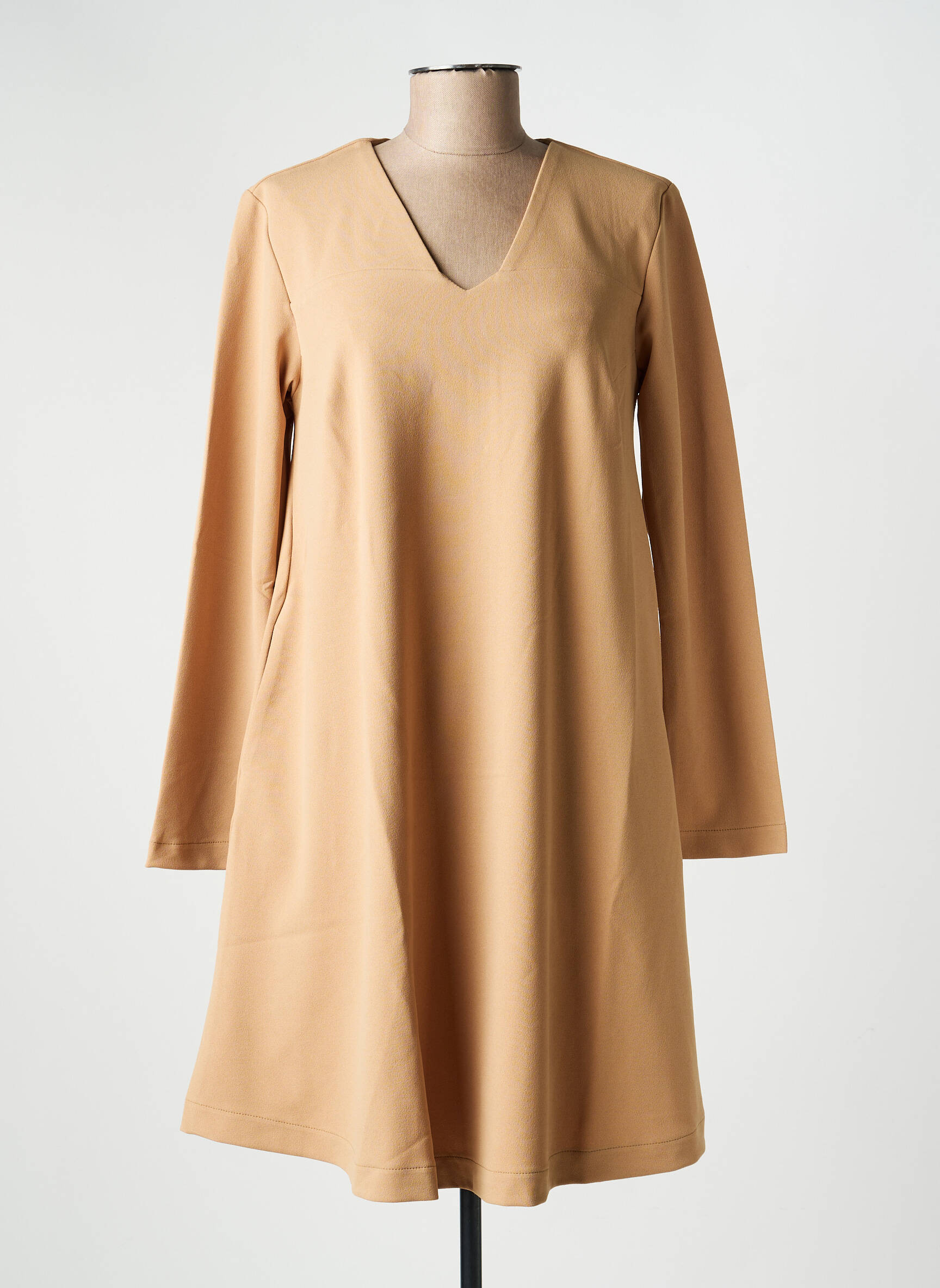 Robe mi-longue manches longues manches longues beige COUTURIST femme