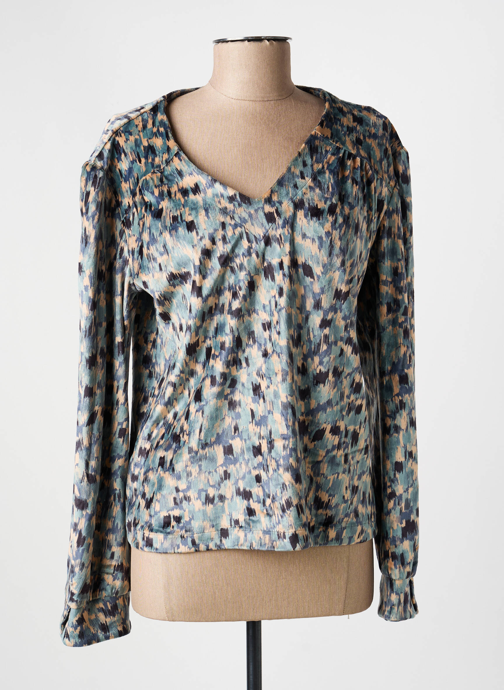 Top imprimé fantaisie manches longues gris COUTURIST femme