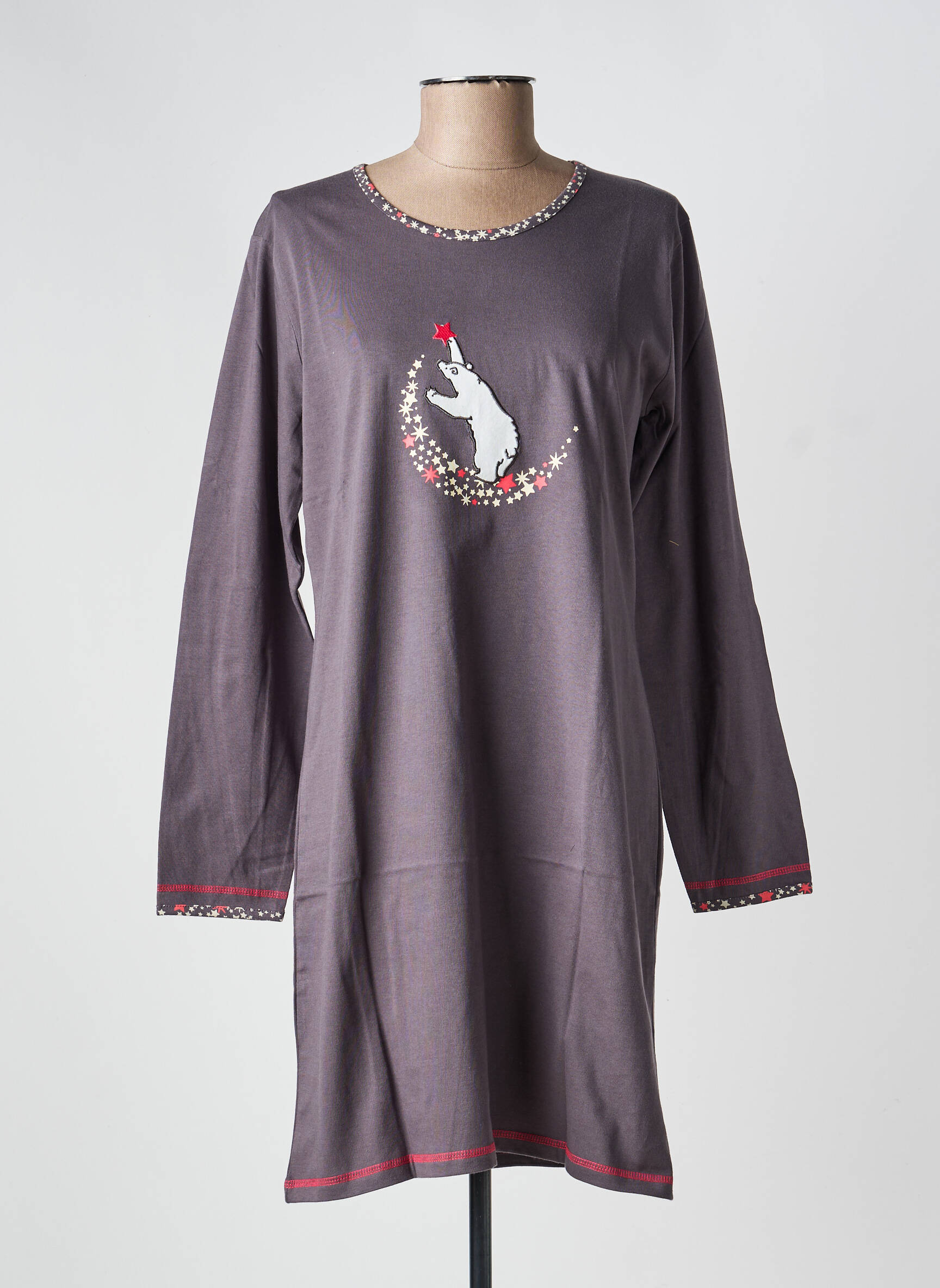 Chemise de nuit manches longues marron ROSE POMME femme